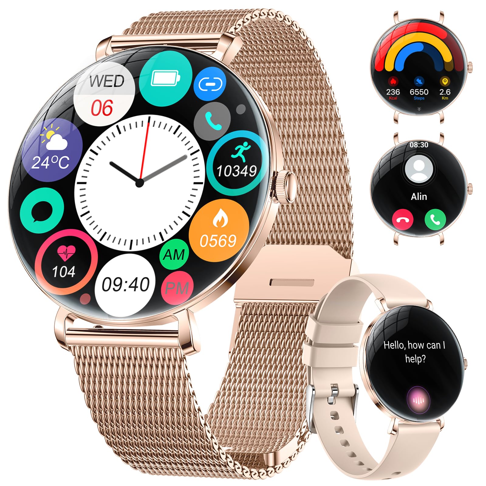 Smart Watches For Women With Calls/Answer: 1.43 '' Amoled Touchscreen Smart Watch For Android Phone Iphone Compatible, Fitness W