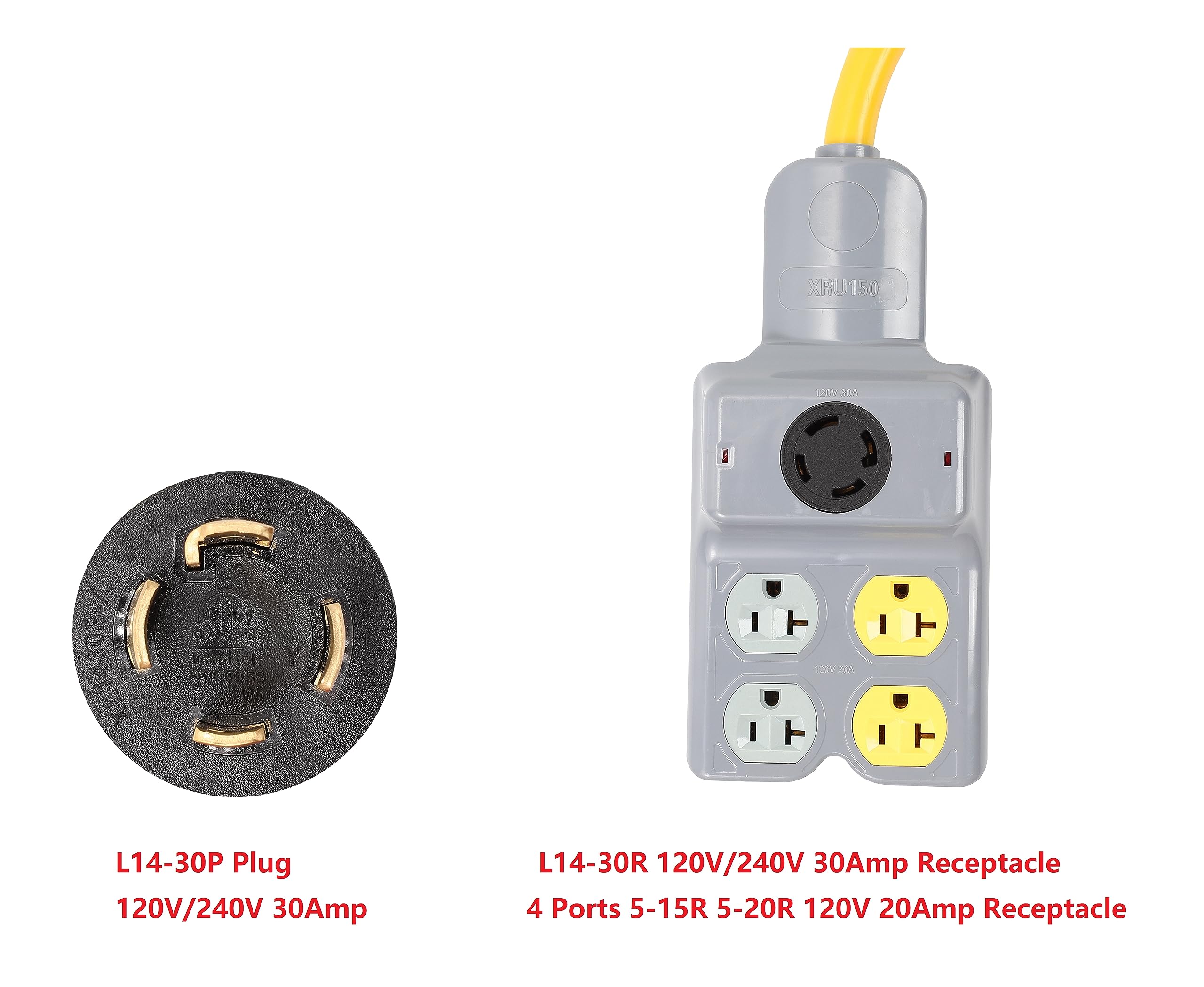 Nema L14 30P To 4 Port 5 15R 5 20R L14 30R 5 Outlet 120/240V 30 Amp 4 Prong Twist Lock Male Plug To Female Receptacle Home Appli