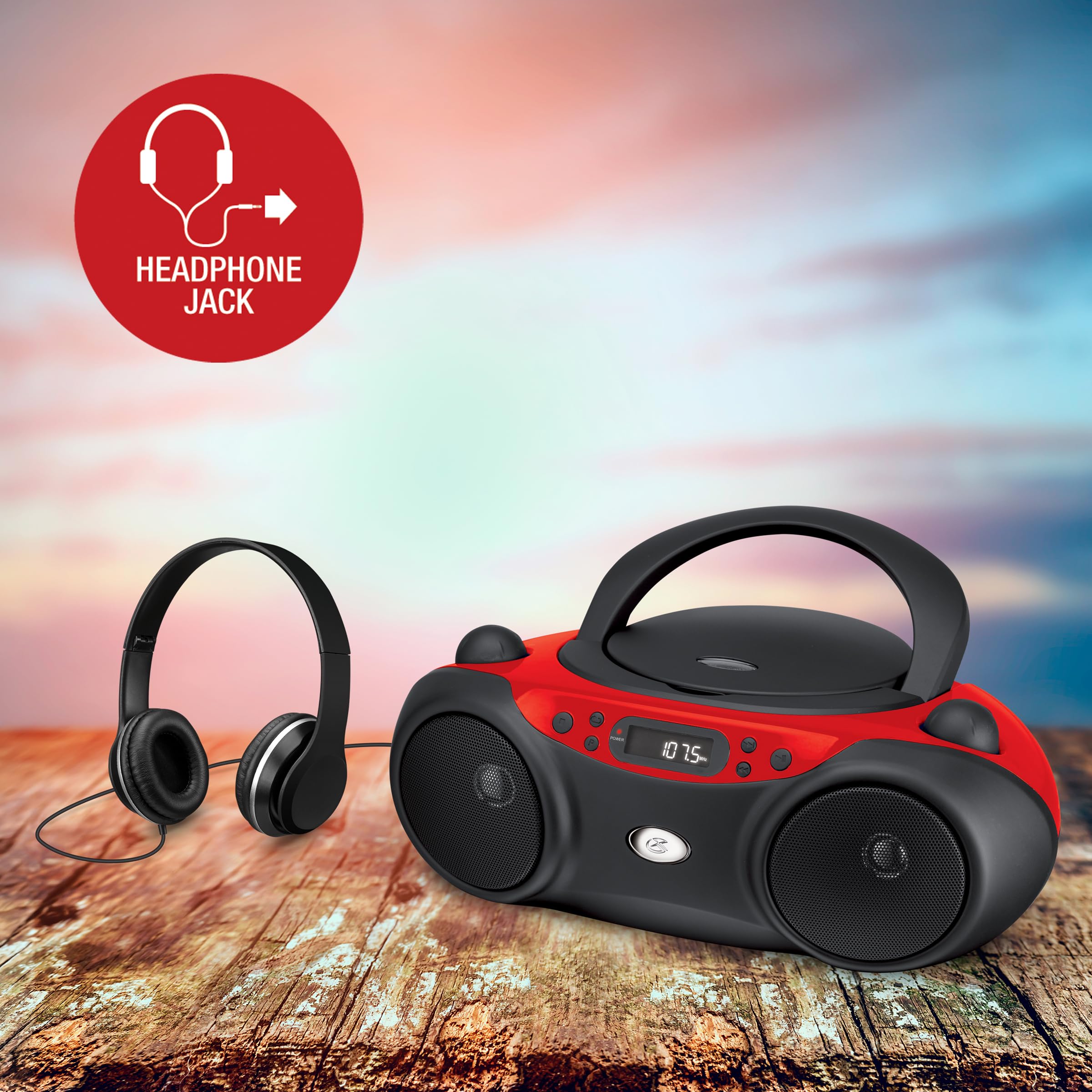 Gpx, Inc. Portable Top-Loading Cd Boombox With Am/Fm Radio And 3.5Mm Line In For Mp3 Device - Red/Black