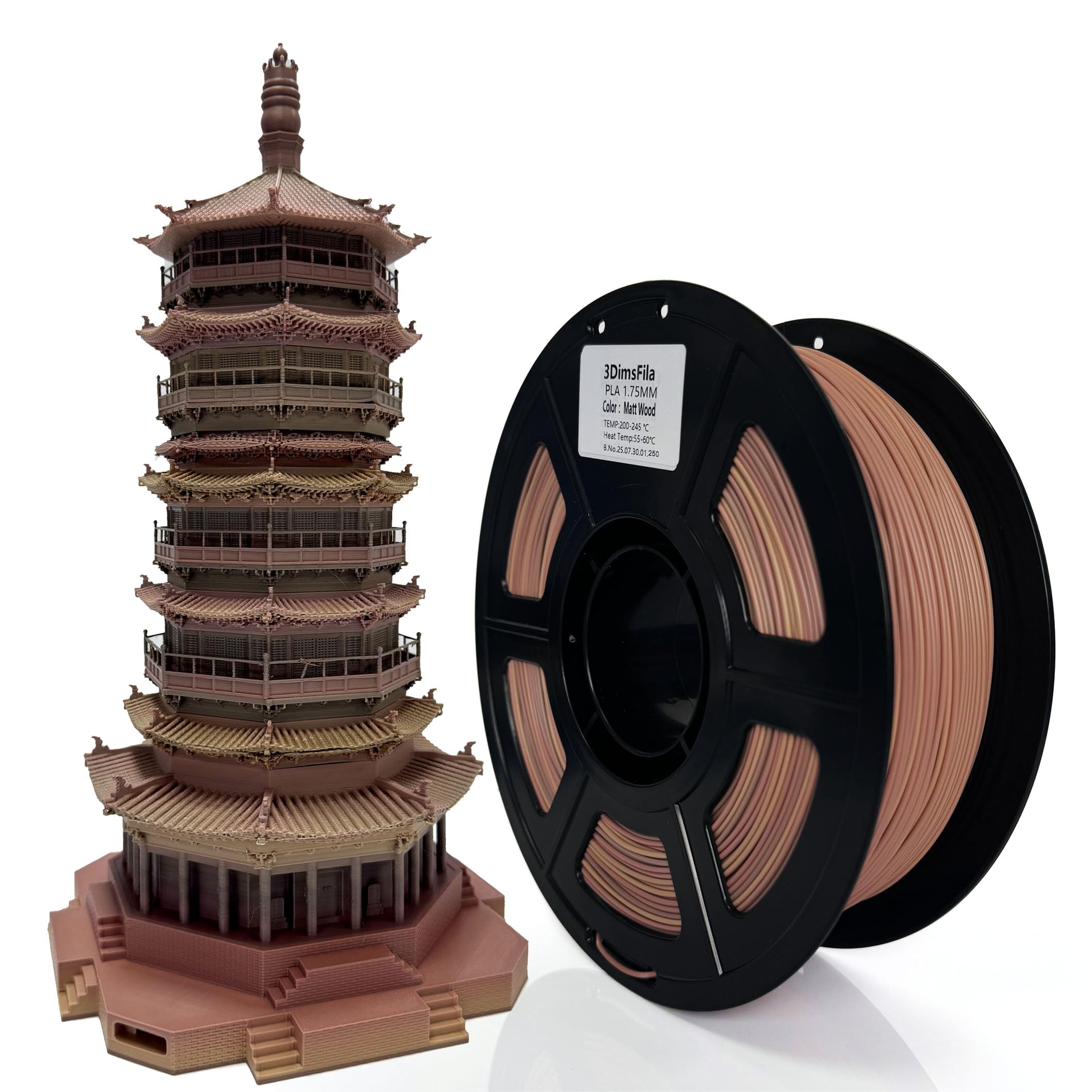 PLA 3D Printer Filament 1.75mm,Matt,Wood,Brown,Net Weight 1kg(2.2lbs)