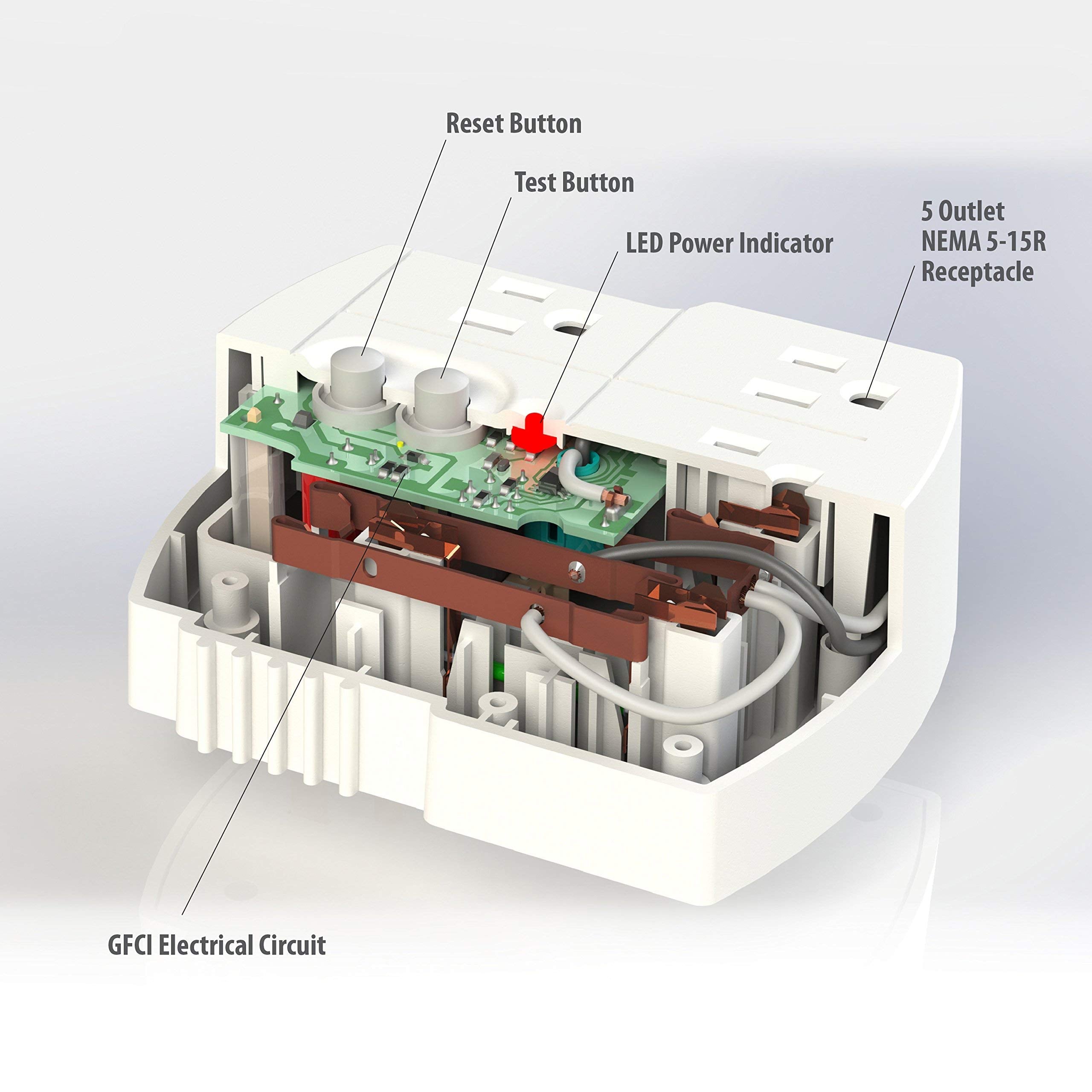 Tower Manufacturing 30440003 Auto Reset 15 Amp Grounded 3 Prong Gfci 5 Outlet Adapter, White [2 Pack]