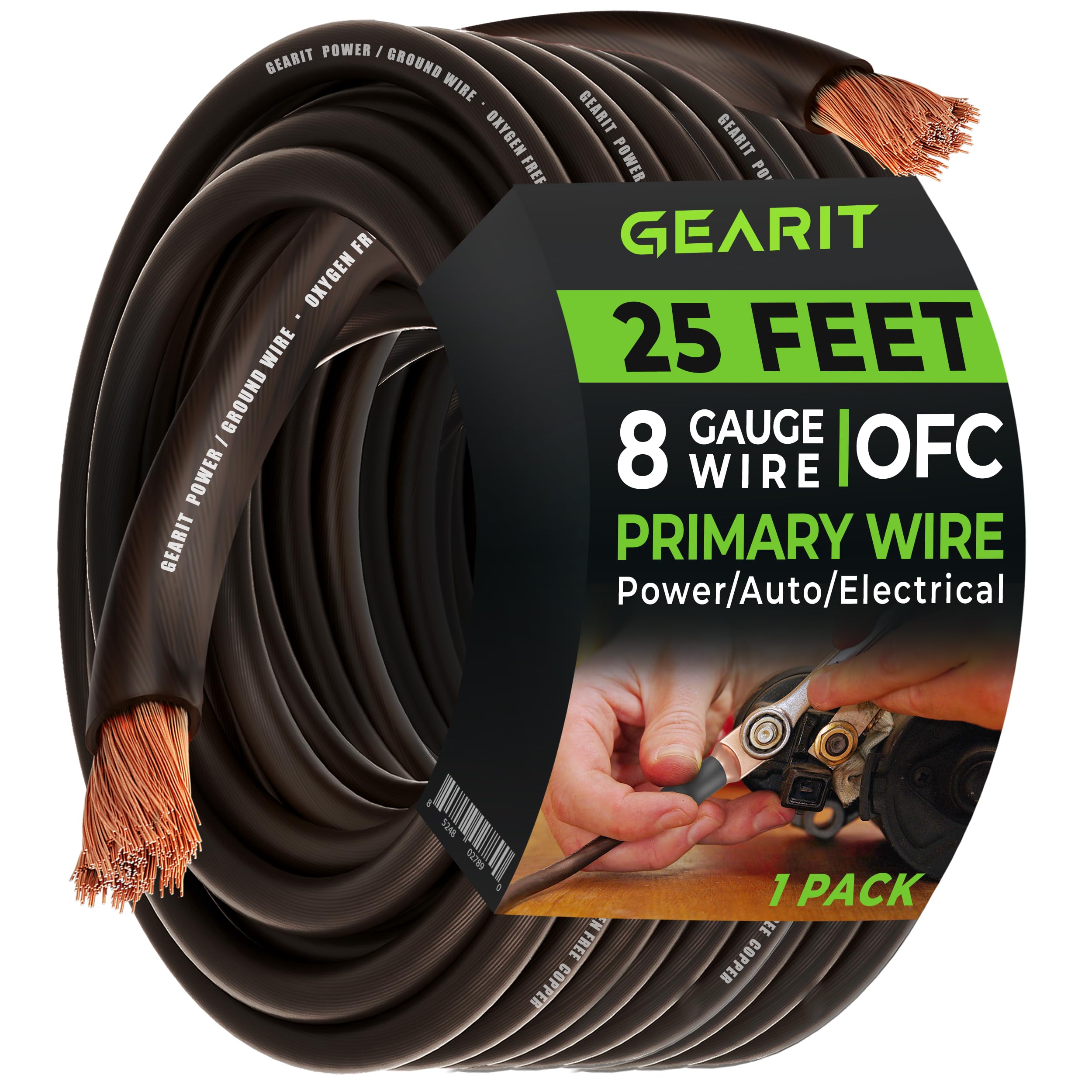 Gearit 8 Gauge Wire Oxygen Free Copper Ofc (25Ft   Black Translucent) 8 Awg   Primary Automotive Wire Power/Ground, Battery Cabl