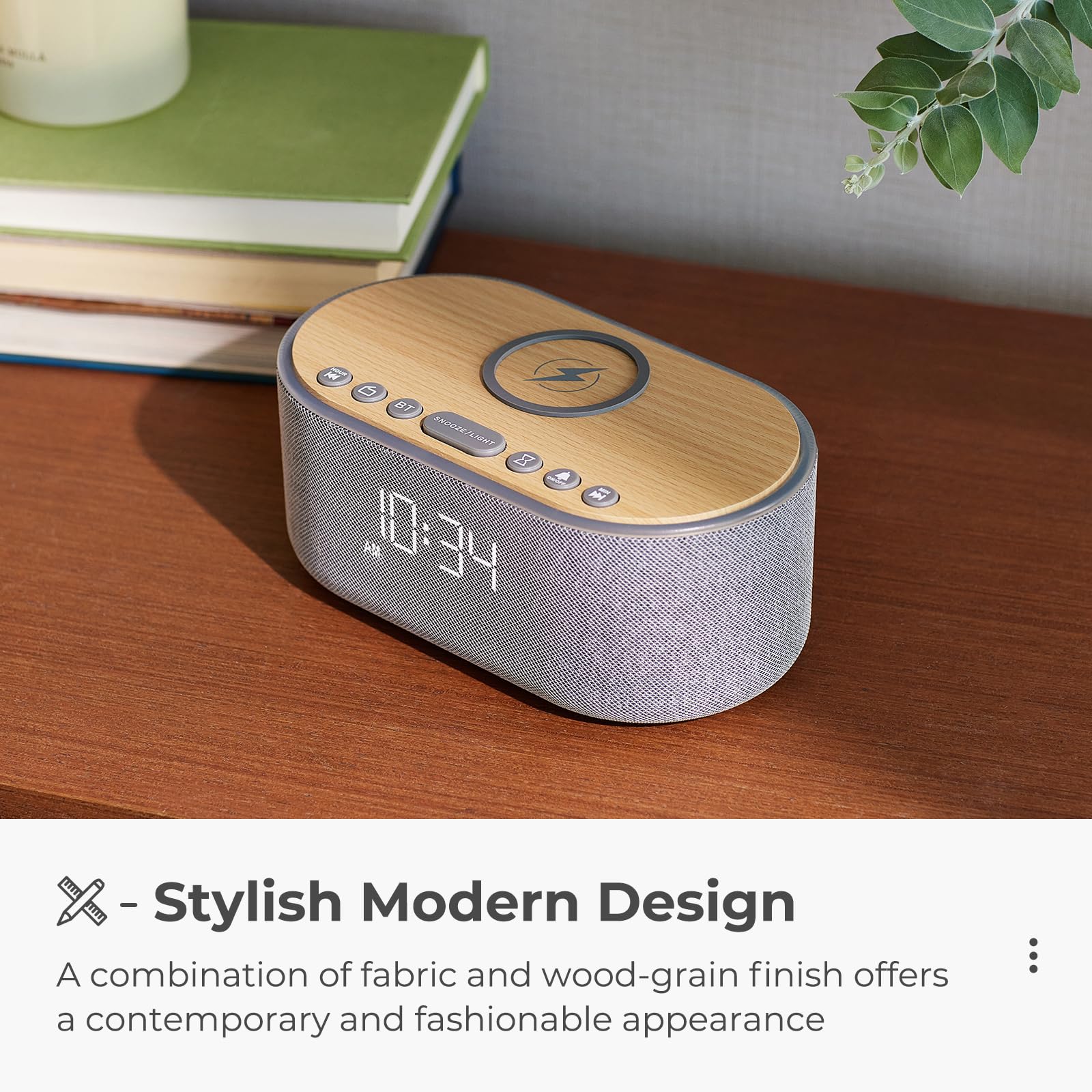 Uscce Alarm Clock Bluetooth Fm Radio: 10W Stereo Sound Speaker   Fast Wireless Charging For Iphone Samsung   Dimmable Clock Radi