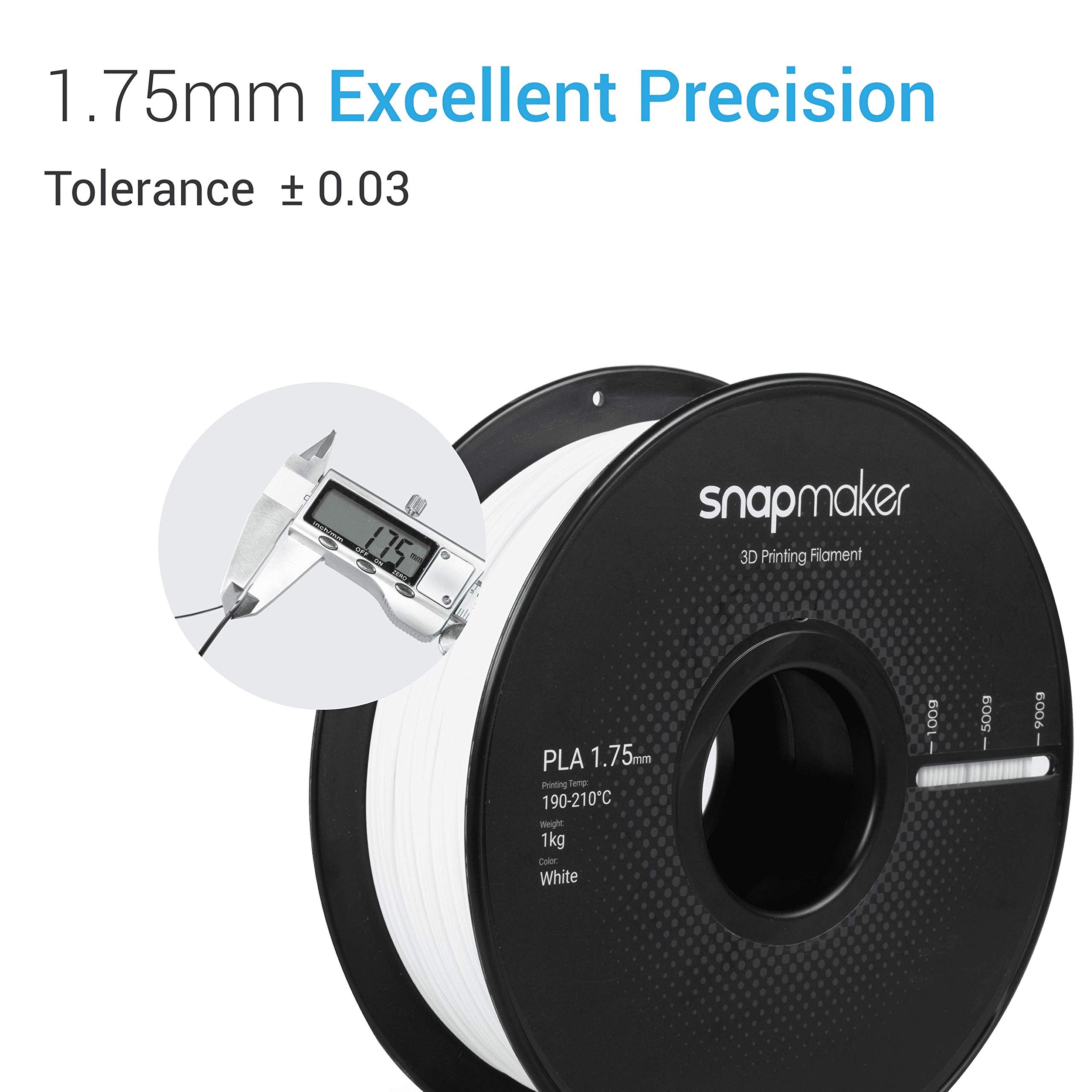 Snapmaker Pla Filament 1.75 Dimensional Accuracy +/  0.05 Mm, 1 Kg White, 1 Pack