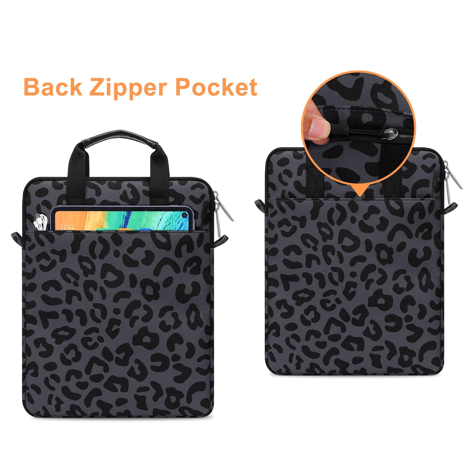 Mosiso 12.9 Inch Tablet Sleeve Case For 13 Inch Ipad Pro M4 & Ipad Air M2 2024, Ipad Pro 12.9 M2 & M1 2022 2018, Galaxy Tab S8+/S9+ 12.4, Leopard Grain Tablet Shoulder Bag With 3 Pockets, Black
