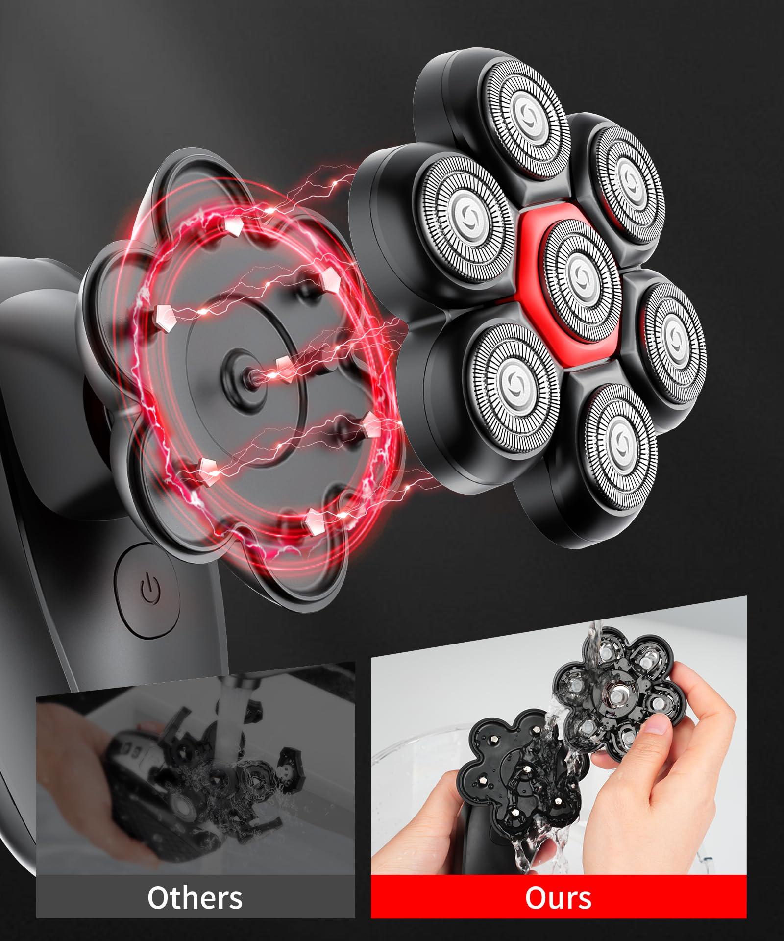 Head Shavers For Bald Men   Magnetic 7D Electric Razor Ipx8 Waterproof For Bald Men, Wet/Dry Led Display Rechargeable Rotary Sha