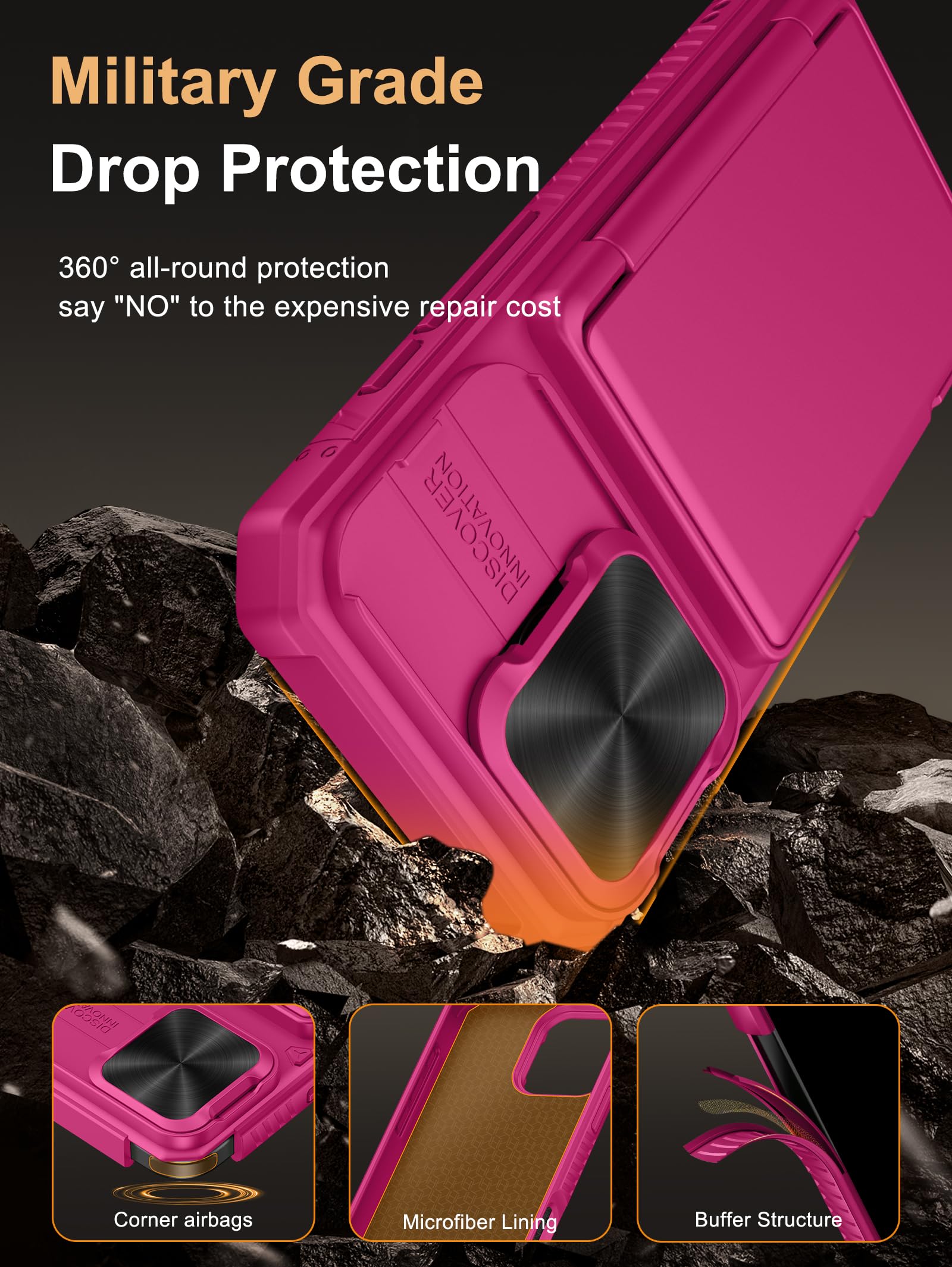 Vihibii For Iphone 16 Pro Case Wallet With Card Holder (4 Cards) [Rfid Blocking] & Slide Camera Cover & Raised Edges Protect Scr