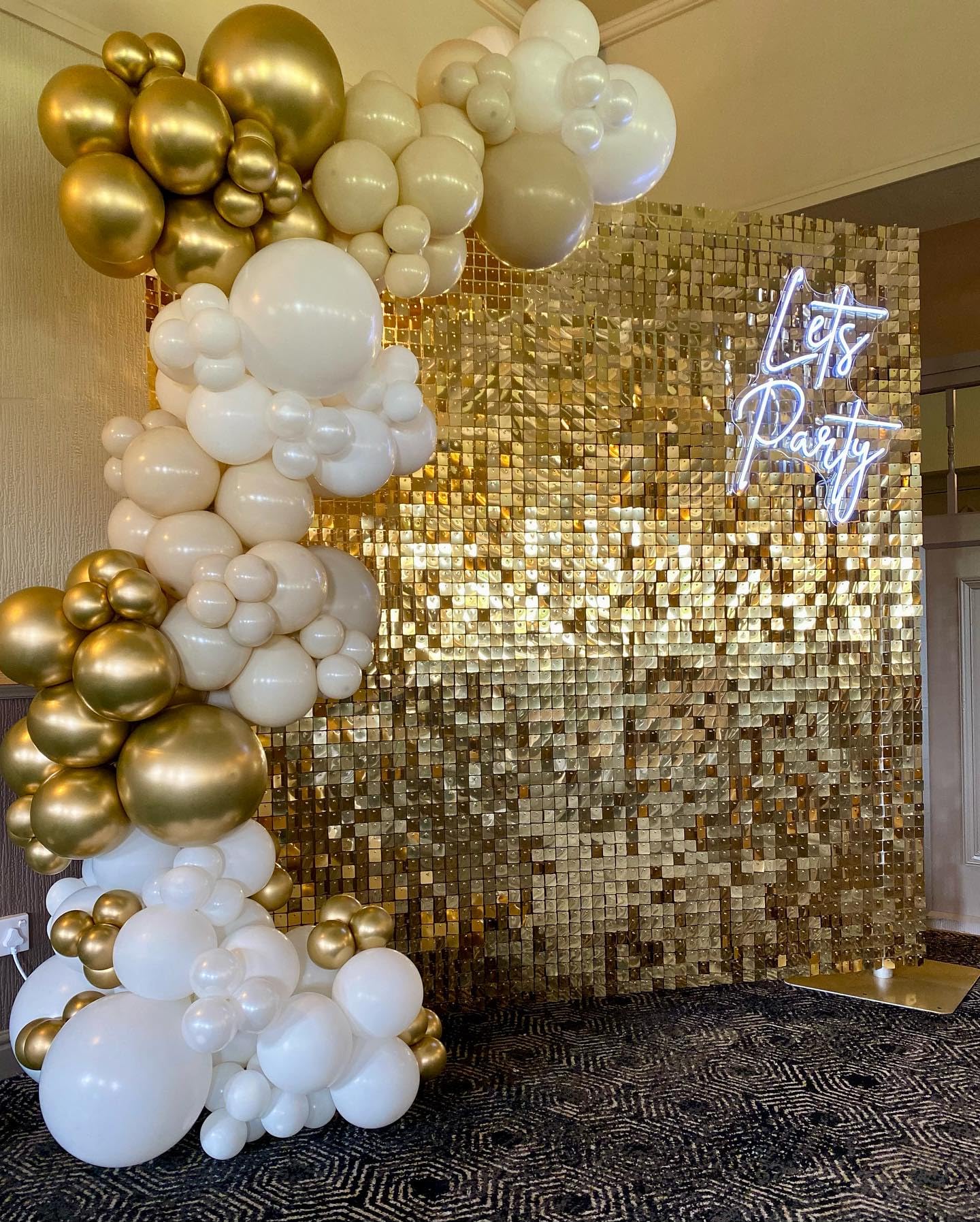 Shimmer Wall Backdrop Light Gold Square Sequin Wall Panel Backdrop Decor For Wedding, Anniversary, Birthday, Party, 24 Panels