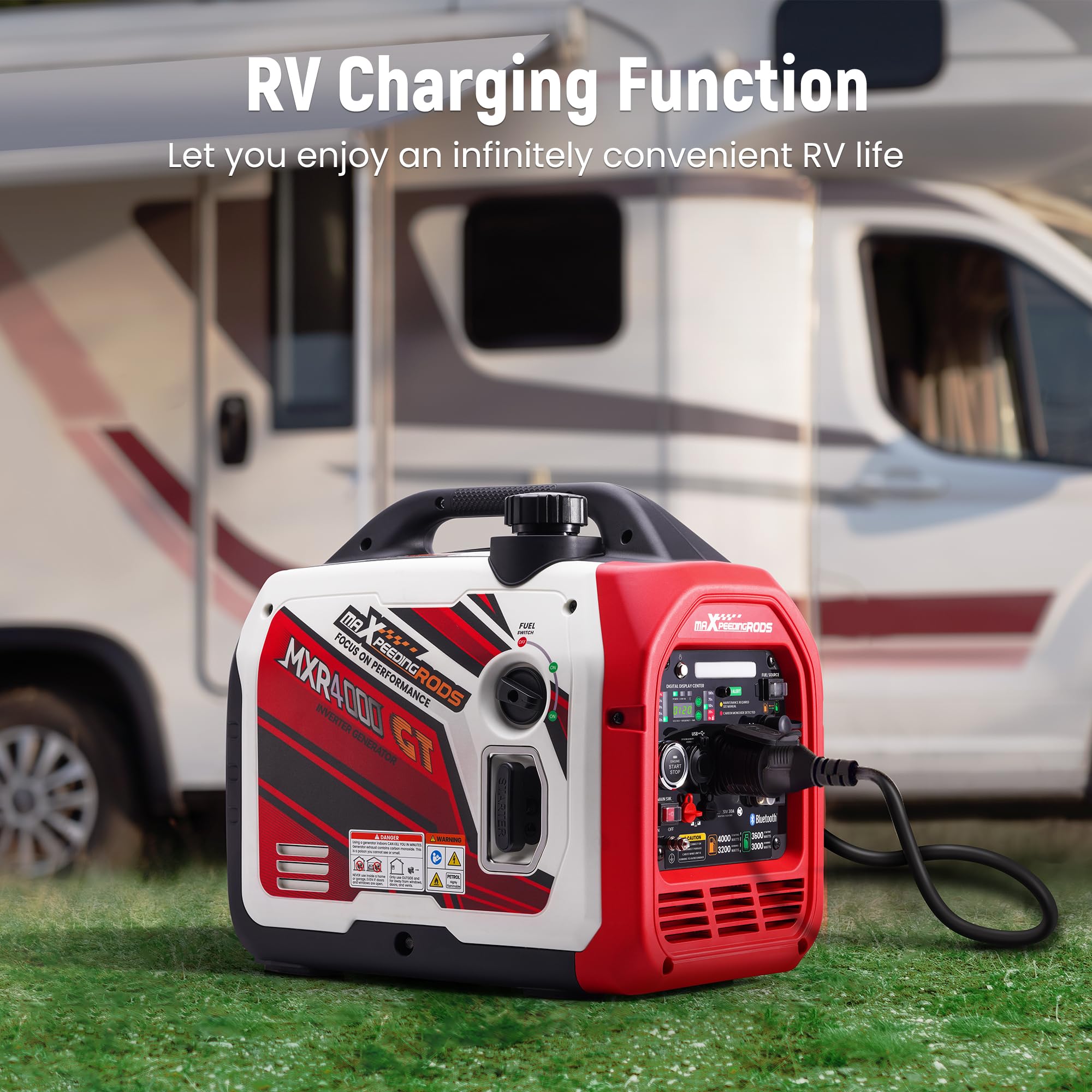 Maxpeedingrods 4000 Watt Dual Fuel Inverter Generator With Bluetooth Control Start And Display, Rv Ready, Electric Start, Quiet