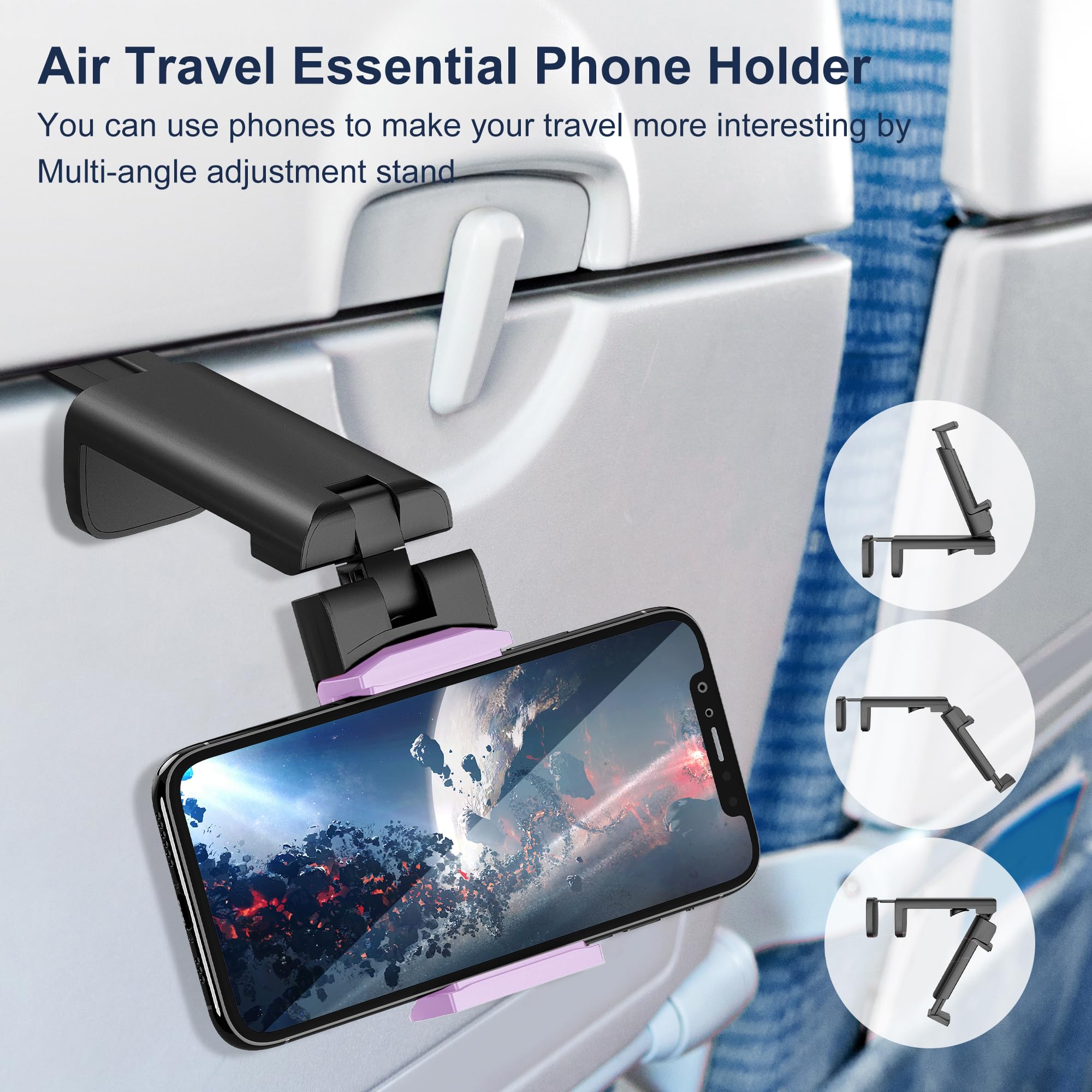 Huogantom Universal Airplane Travel Phone Holder: Travel Essentials Phone Mount For Desk With Multi-Directional 360 Degree Rotat