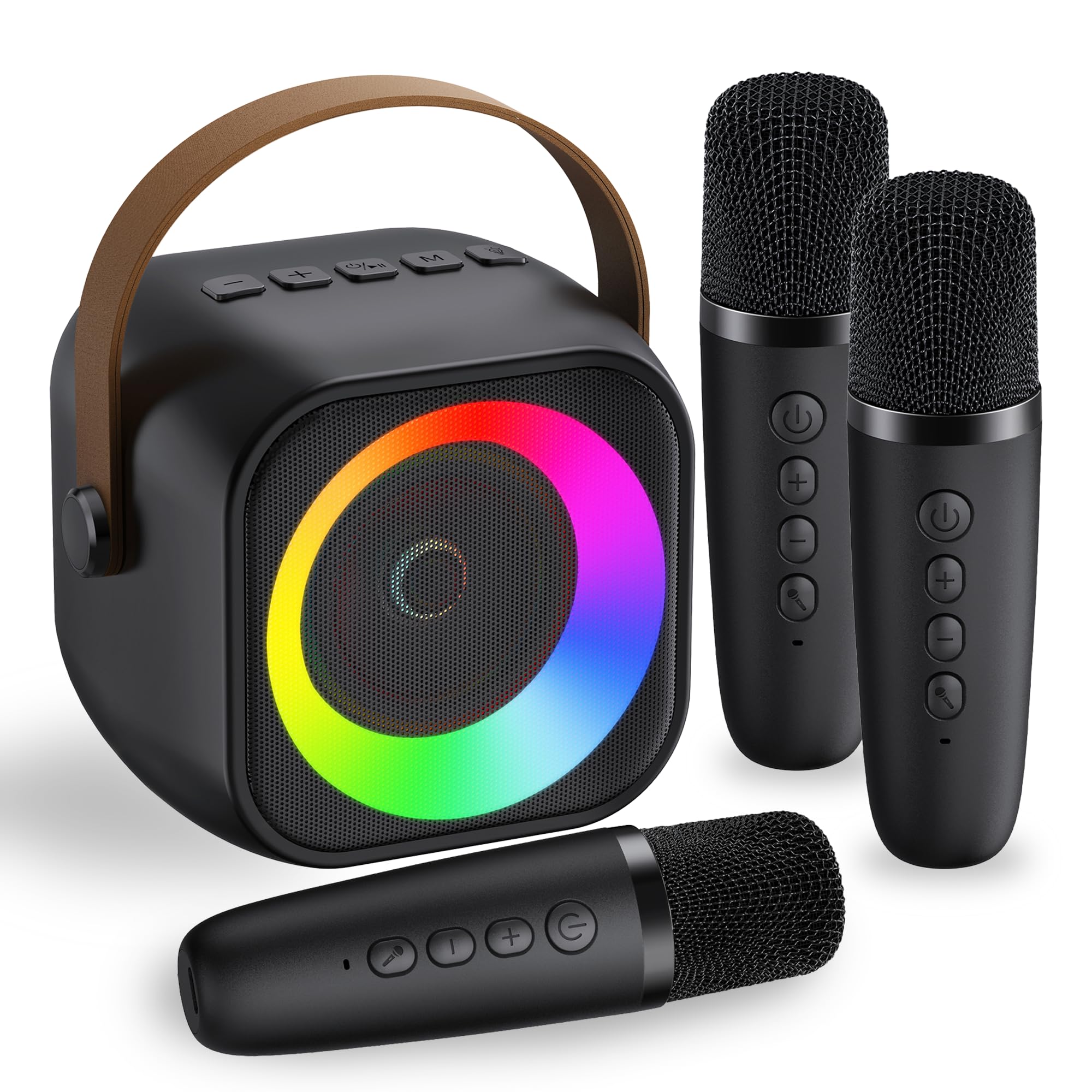 Mini Karaoke Machine, Portable Bluetooth Karaoke Speaker with 3 Wireless Microphones and Party Lights for Kids and Adults, Birth