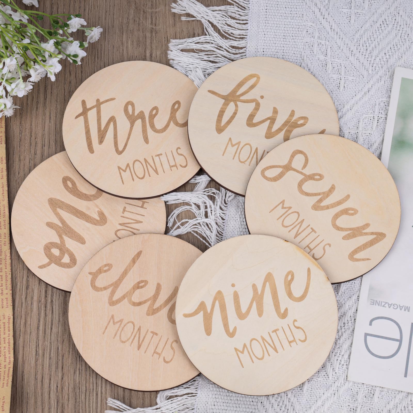 Amor Present 6Pcs Monthly Milestone Marker Discs, Wooden Baby Monthly Cards Double Sided Photo Props For Boys Girls Gifts