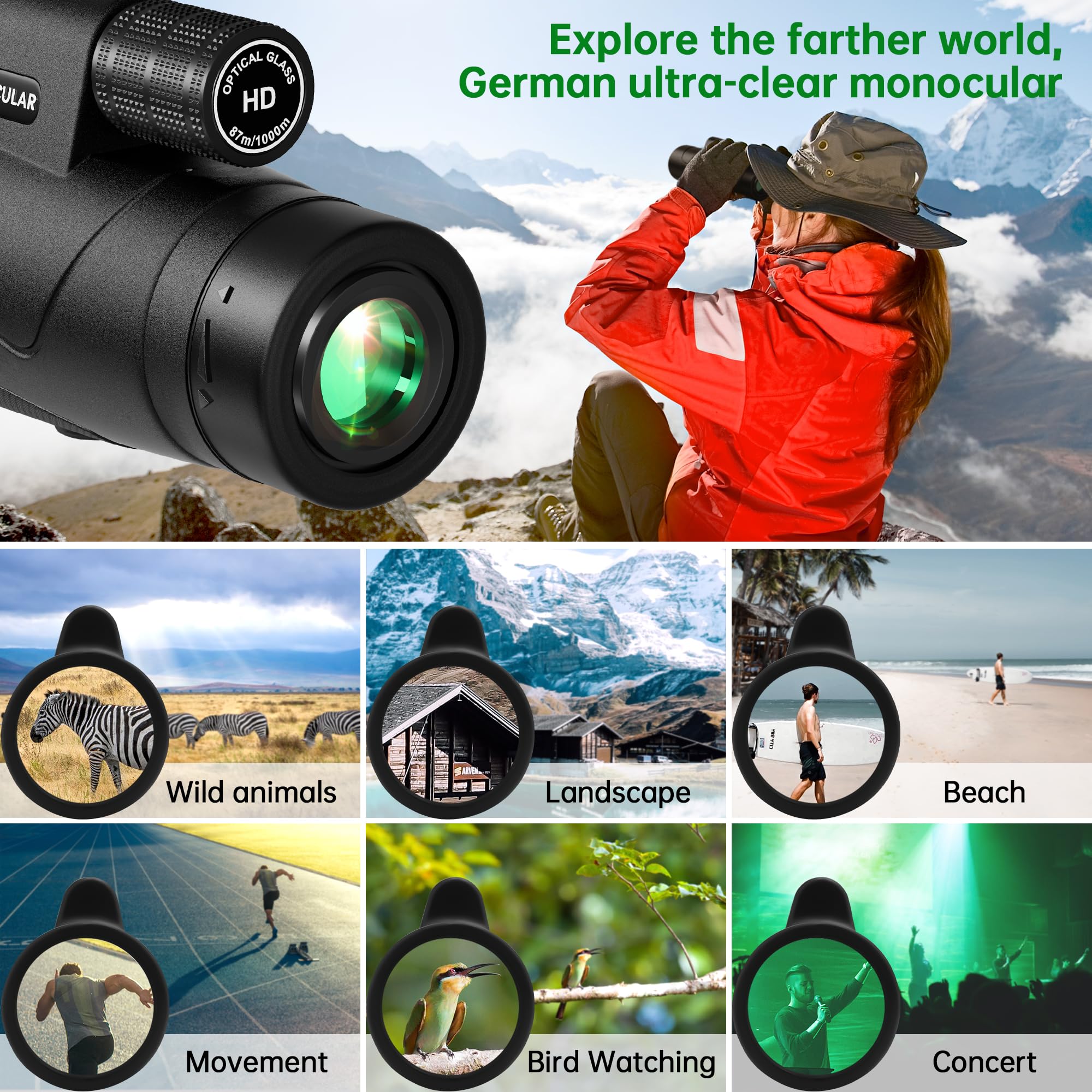 2025 Update - 80X100 Monocular Telescope High Powered For Smartphone High Definition Monoculars For Adults With Adapter/Tripod F