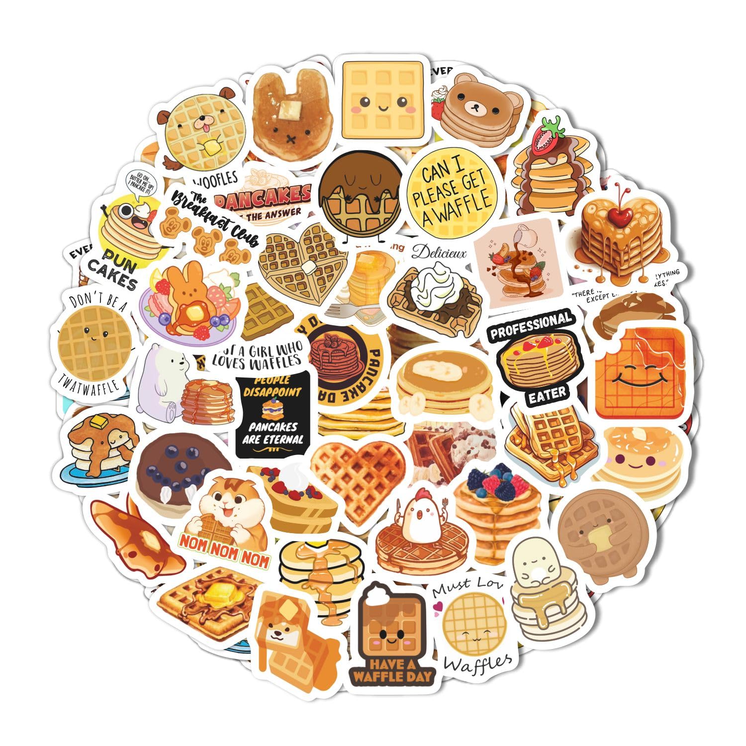 Pancake & Waffle Stickers For Water Bottle And Laptop   Breakfast Party Favors & Decorations, Waterproof Vinyl Food Decals, Panc