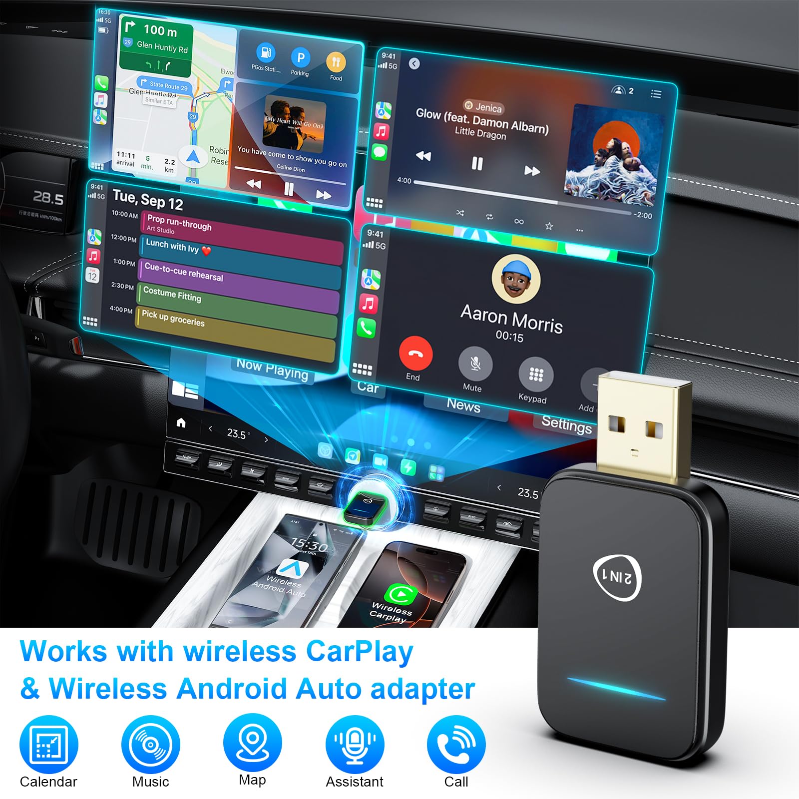 2 In 1 Wireless Carplay Adapter For Iphone & Android Auto, Convert Wired To Wireless Carplay Adapter, Mini 2025 Upgrade Plug & P