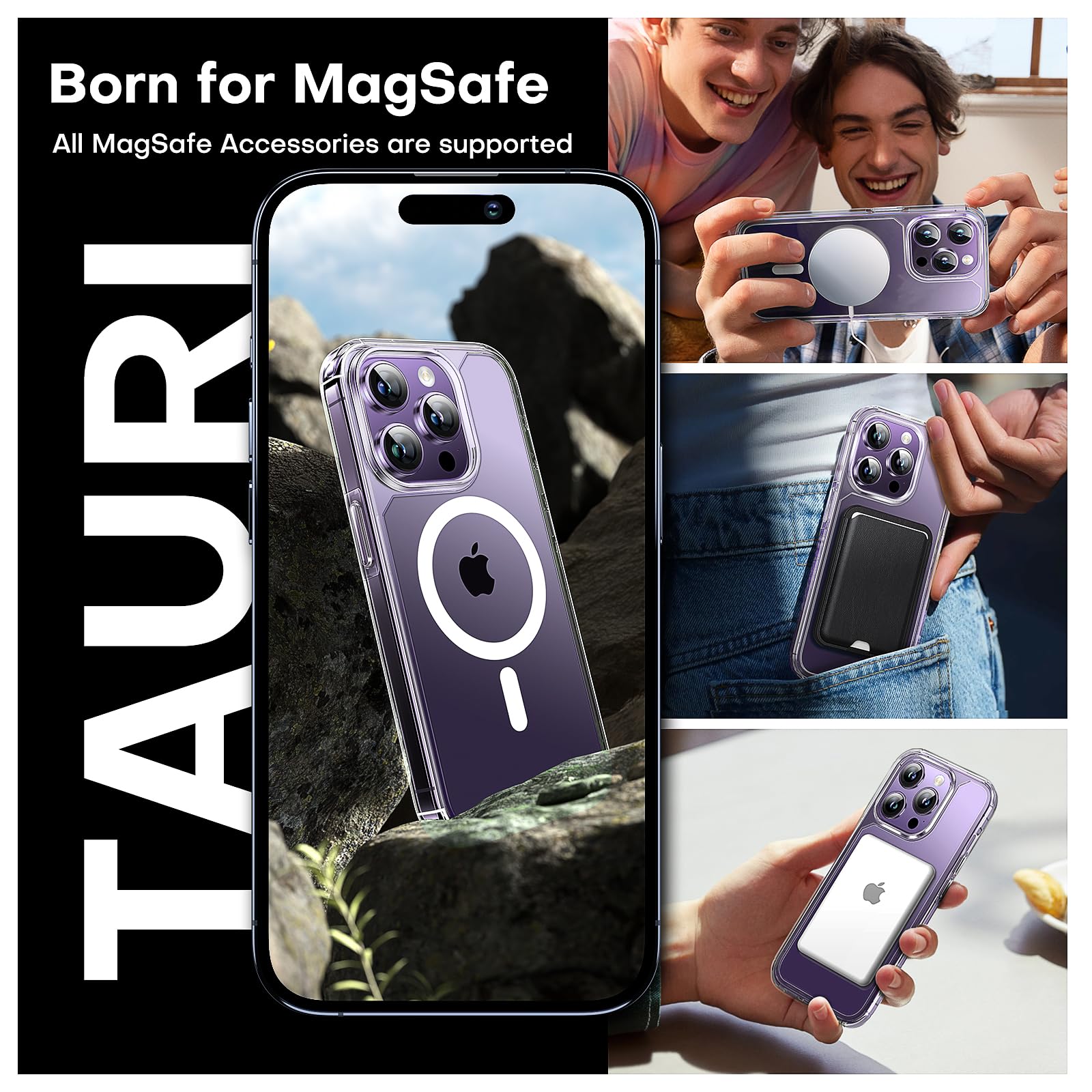 Tauri Magnetic For Iphone 14 Pro Max Case Clear, Compatible With Magsafe [Yellowing Resistant] With 2X Screen Protector + 2X Cam