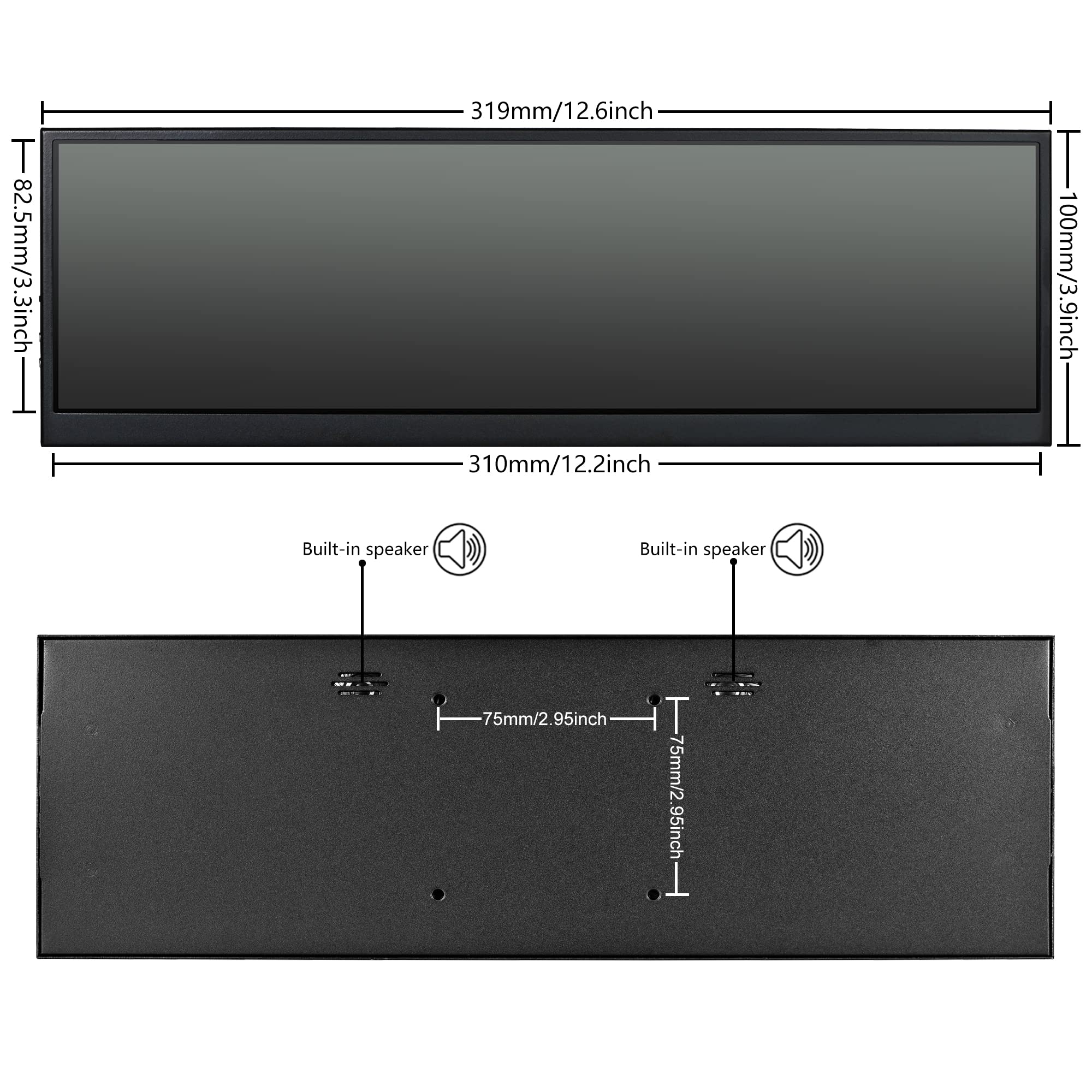 Wisecoco 12.6 Inch Secondary Screen Fhd Ips Touch Monitor Stretched Bar Lcd Display 1920X515 Mini Hdmi For Laptop Computer Healt