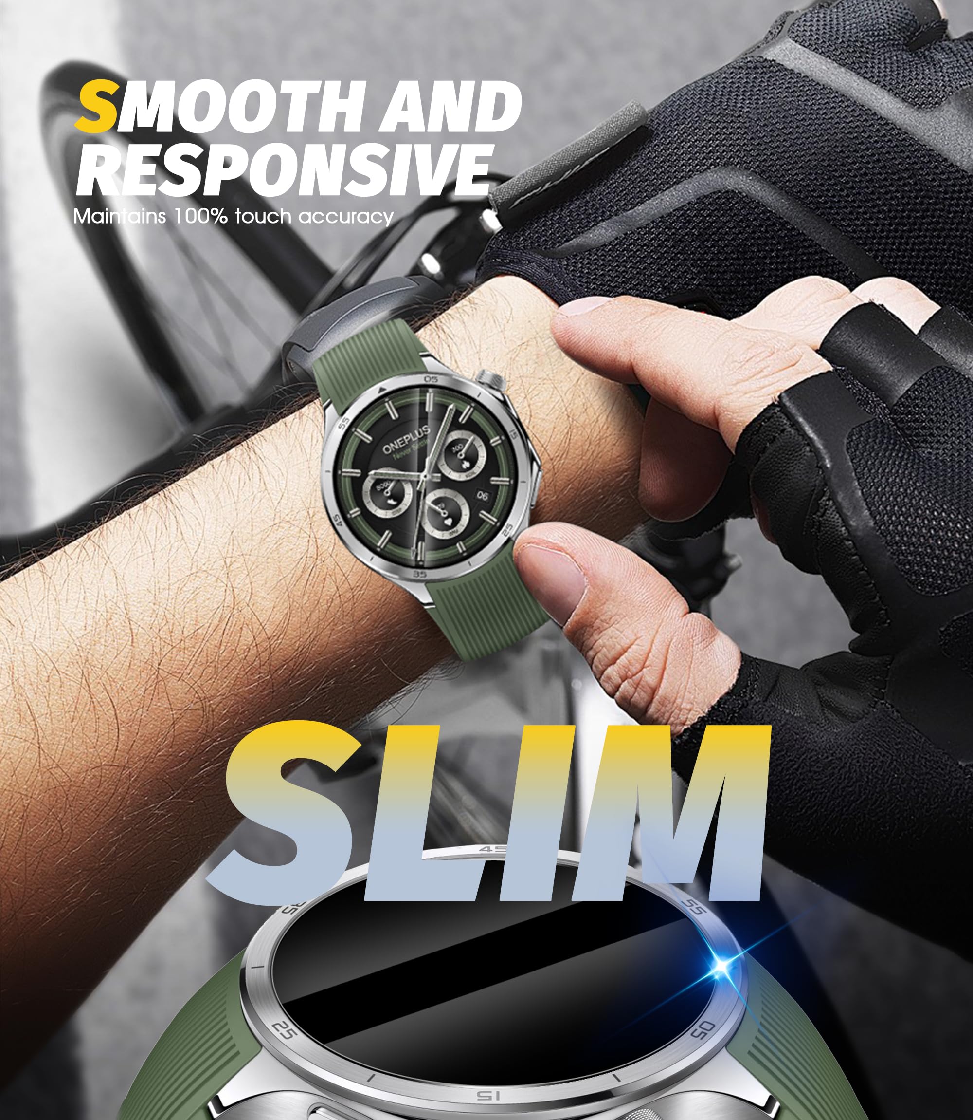 Orzero (3 Pack) Tempered Glass Watch Screen Protector Compatible For Oneplus Watch 3, Protector De Pantalla With Auto Alignment