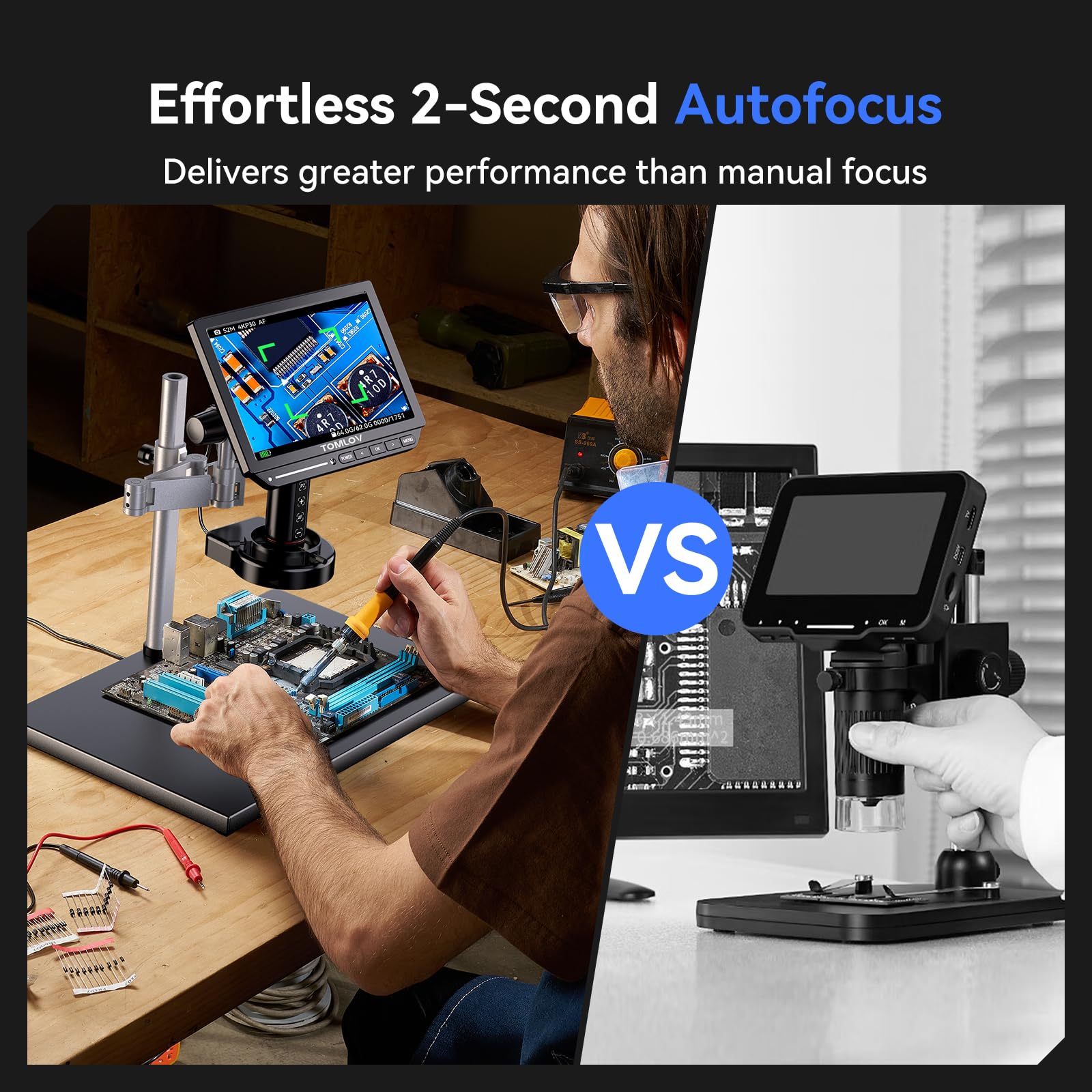 Tomlov 4K Autofocus Microscope Tm4K Af Max, 10.1'' Hdmi Digital Microscope With Spin Flex Arm, Micro Soldering Microscope For El
