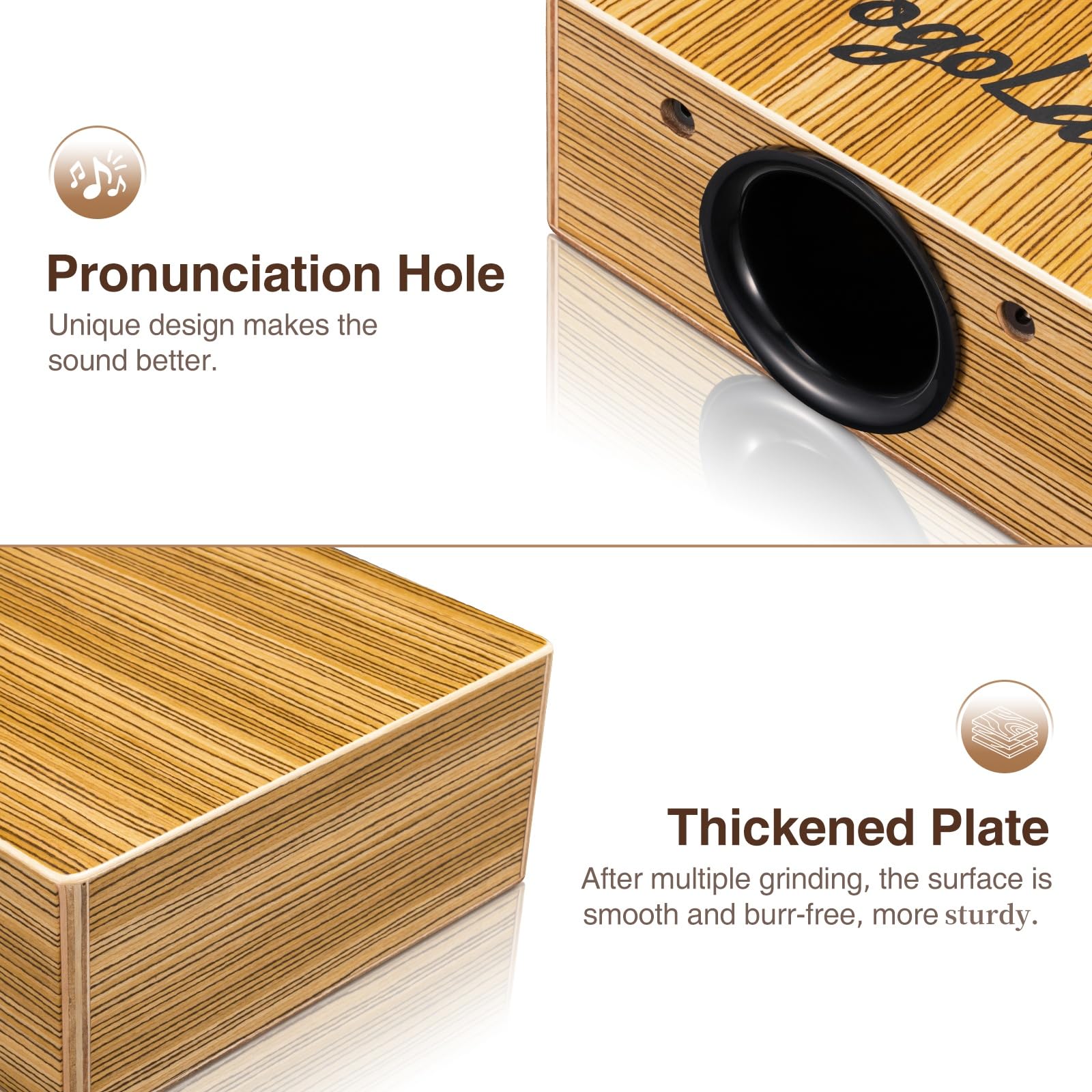 Pogolab Travel Cajon Drum, Portable Adjustable Tone Thick Wooden Cajon With Adjustable Strap & Storage Bag, Musical Hand Drum Wi