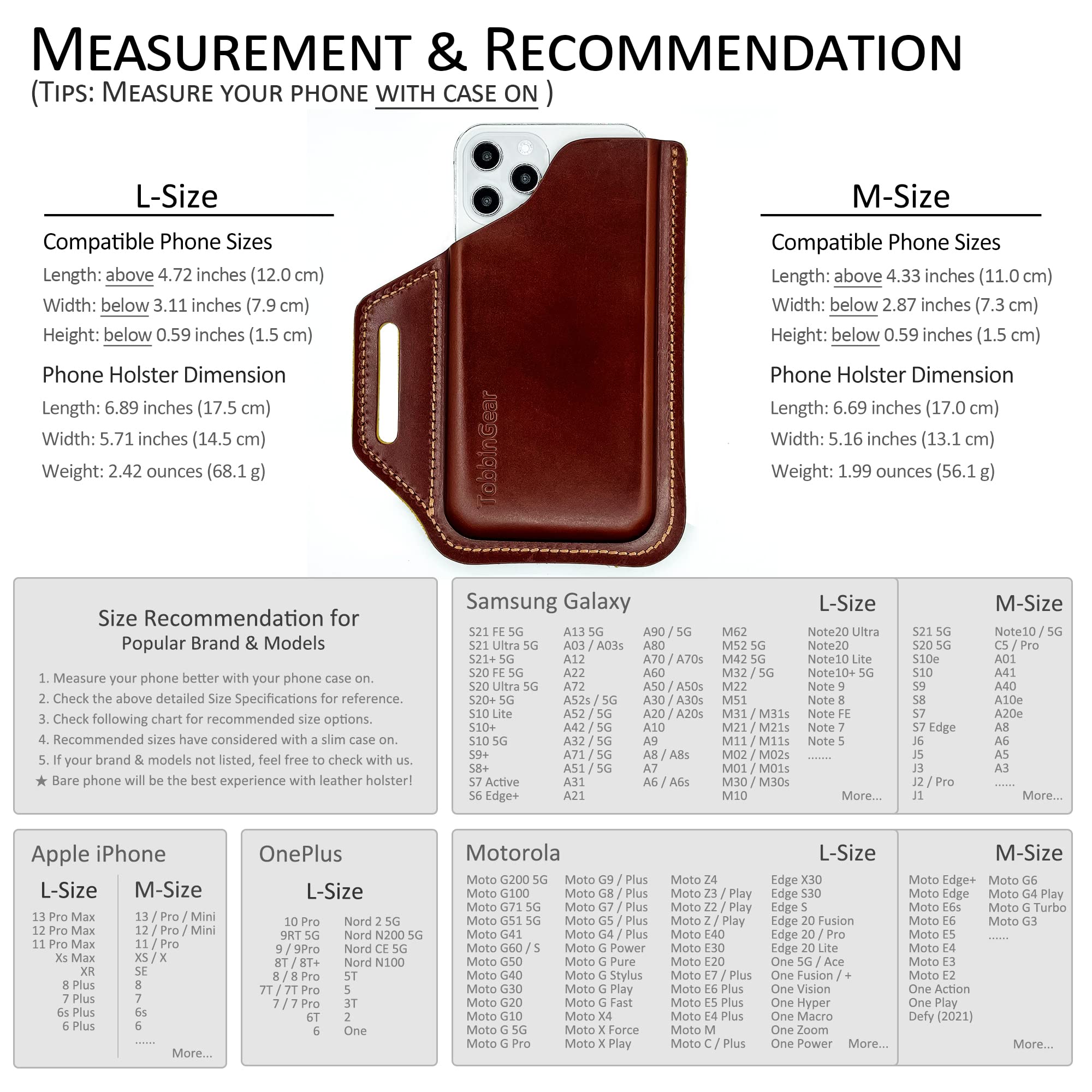 Tobbingear Leather Belt Phone Pouch, Leather Cell Phone Holster, Universal Leather Phone Case With Belt Loops, For Men And Women