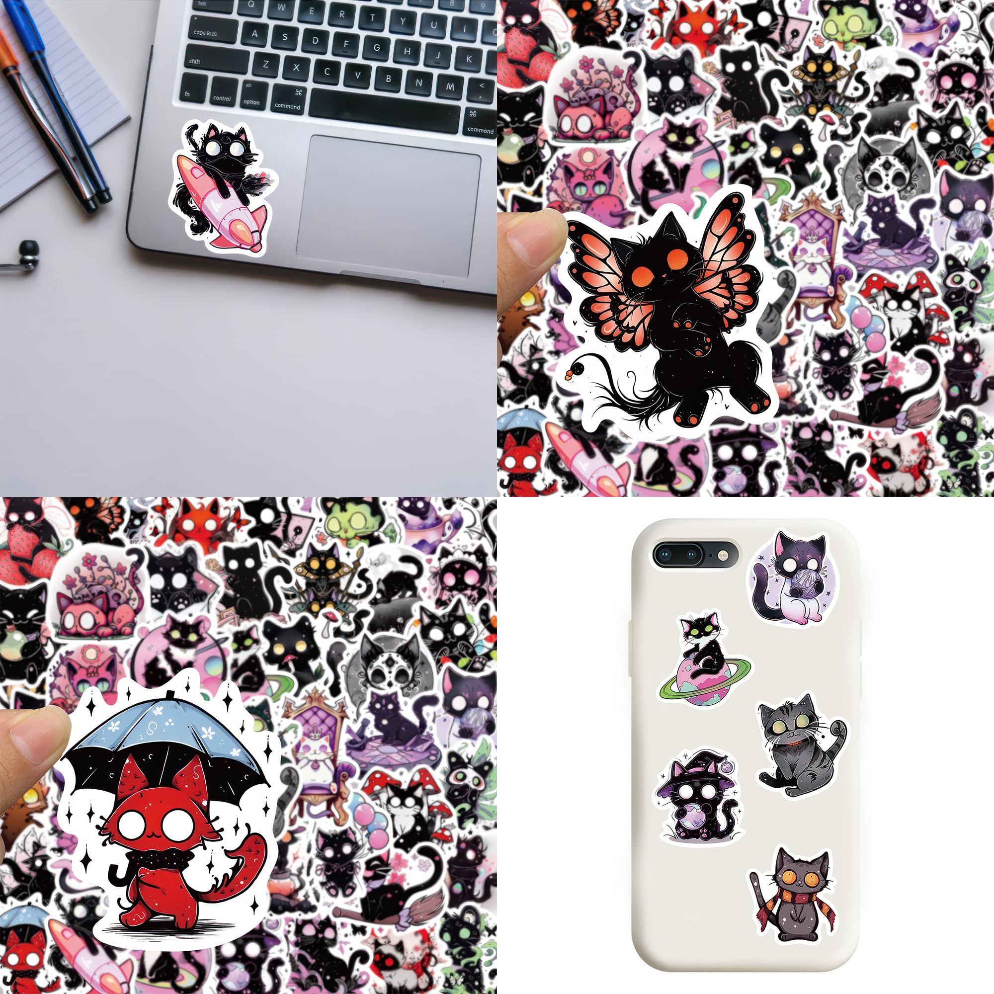 Black Cat Stickers Anime Decal 50 Pcs Cat Goth Stickers Cute Stickers Aesthetic Pastel Goth Stickers For Girls Kids Girly Adults