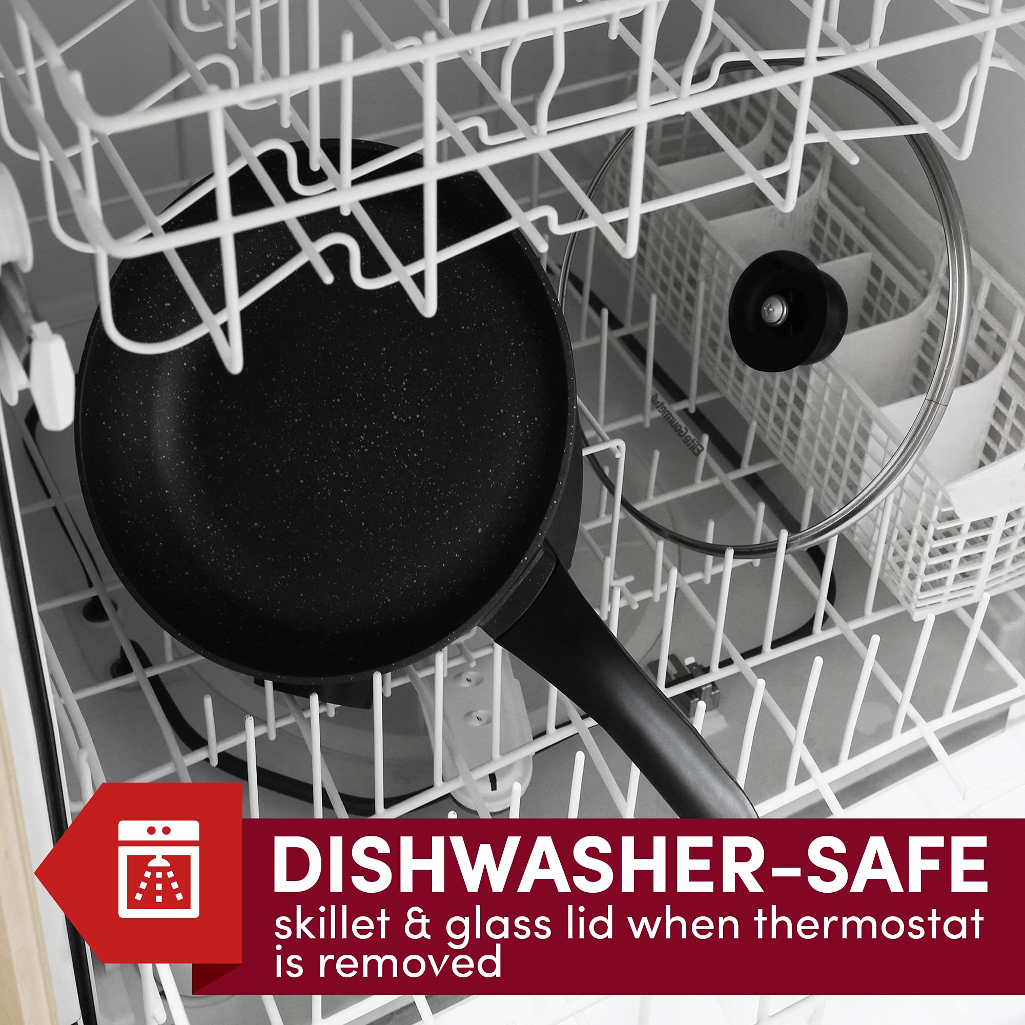 Elite Gourmet Eg6207# Heavy Duty 10.5 Inch Fry Pan, Easy Pour Spout, 1000W 1200W, Dishwasher Safe, Rapid Heat Up, Non Stick Elec