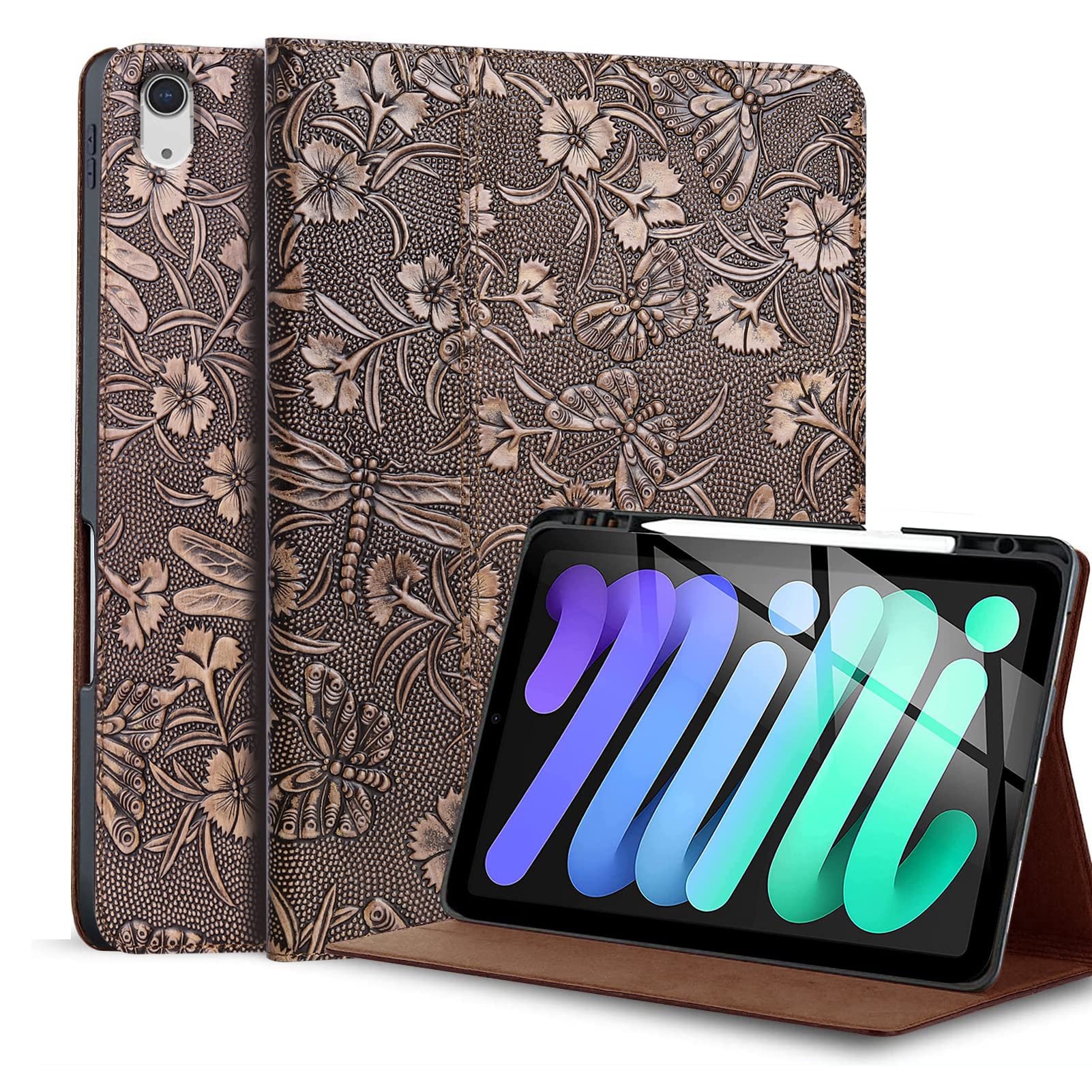 Gexmil Genuine Leather Case For Ipad Mini 7 (A17 Pro) 2024 / Ipad Mini 6 Generation 2021 8.3 Inch,Pencil Holder,Shockproof Cowhi