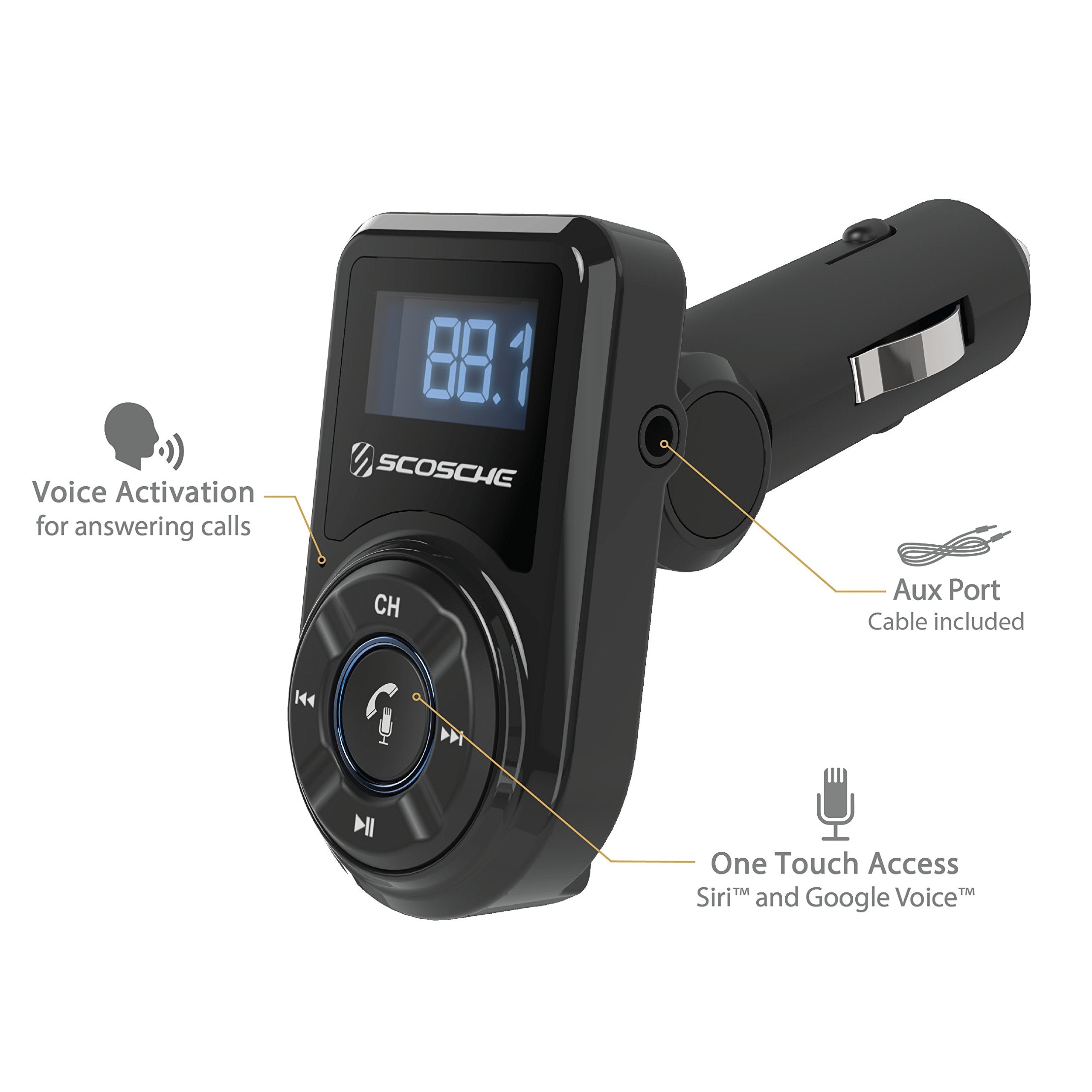 Scosche BTFM3 BTFREQ Universal Bluetooth Hands Free Car Kit with Digital FM Transmitter and 10 Watt USB Car Charger   Black XL