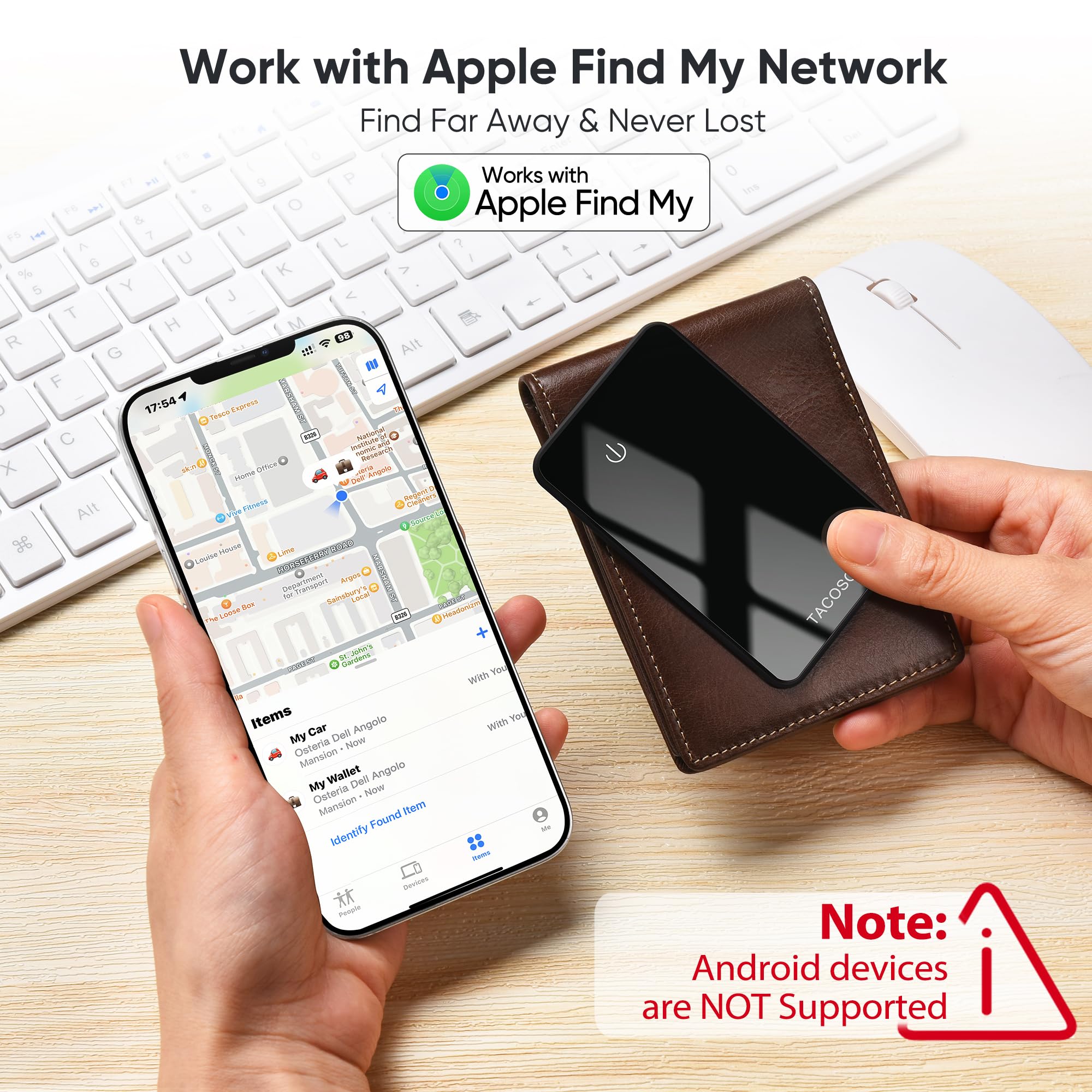 Tacoso Mfi Certified Wallet Tracker Card 1 Pack, Bluetooth Credit Card Size Card Tracker Item Finder Tracker Tag Work With Apple