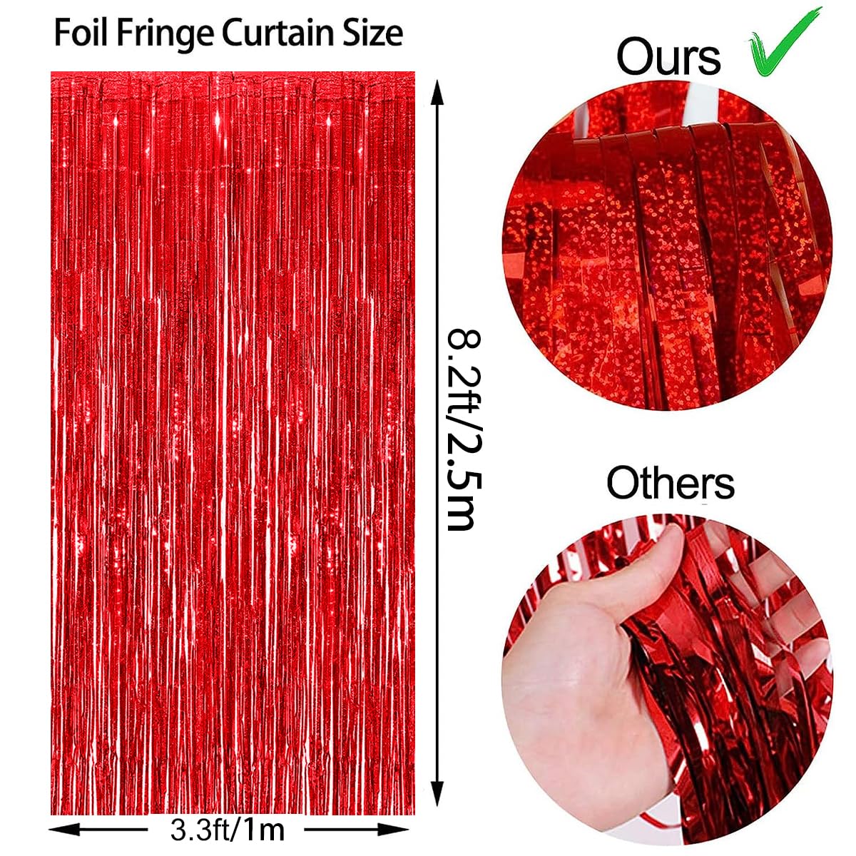 Red Thicken Glittering Tinsel Foil Fringe Curtain Party Decorations 3.2X8.2Ft   2 Pack, Photo Backdrop For Birthday Bachelorette