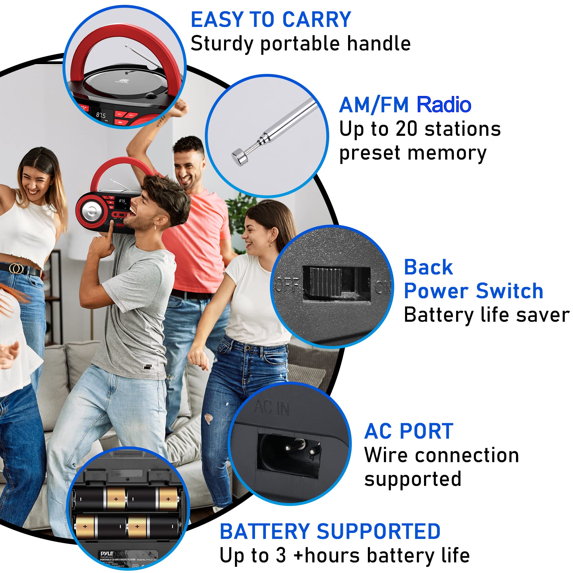 Pyle Portable Cd Player Bluetooth Boombox Speaker   Am/Fm Stereo Radio & Audio Sound, Supports Cd R Rw/Mp3/Wma, Usb, Aux, Headph