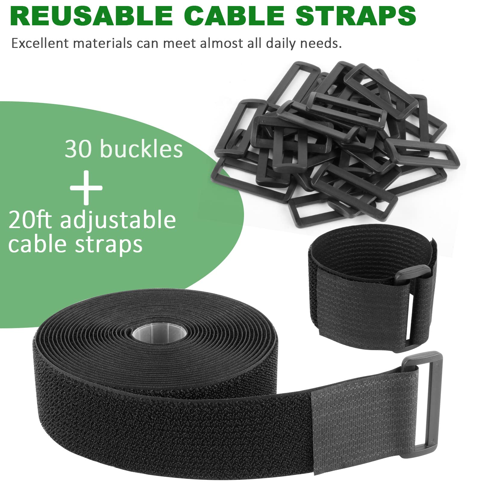 Moyisea Hook And Loop Straps With 60 Buckles, Adjustable Cable Straps, Free Cut Length, Reusable Nylon Securing Cord Ties For Or