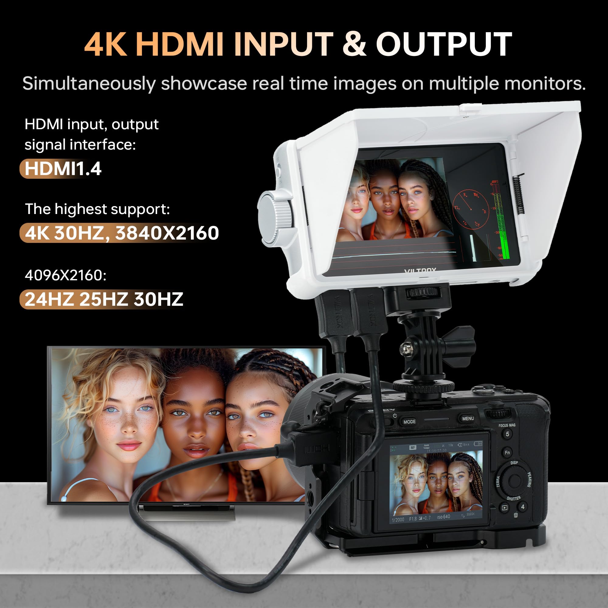 Viltrox Dc-V1 5.5 Inch Touchscreen Camera Field Monitor, 4K Hdmi Dslr Camera Monitor With Battery Sunshade Input Output Peaking