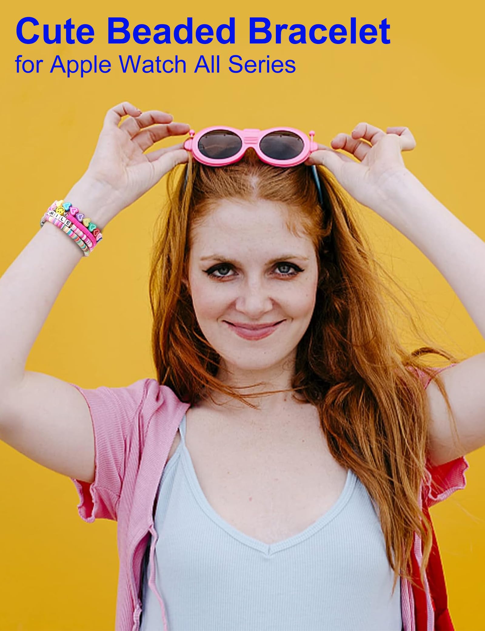 Jr.Dm Beaded Bracelet Compatible With Apple Watch 40Mm 38Mm 41Mm For Women Girls, Cute Fashion Preppy Stack Handmade Elastic Wat