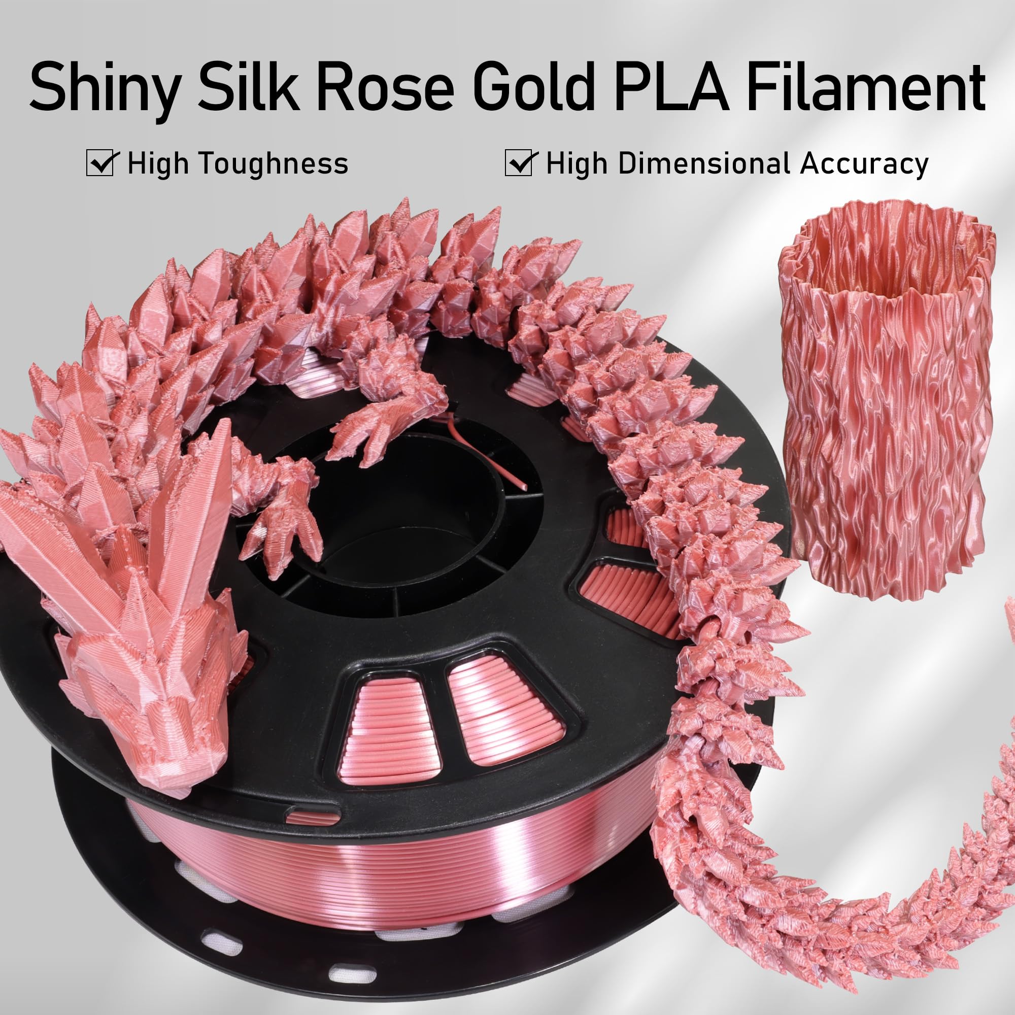 Do3D Silk Rose Gold Pla Satin Shiny 3D Printer Filament, 1.75Mm Diameter 1Kg Spool 2.2Lbs For Fdm 3D Printers