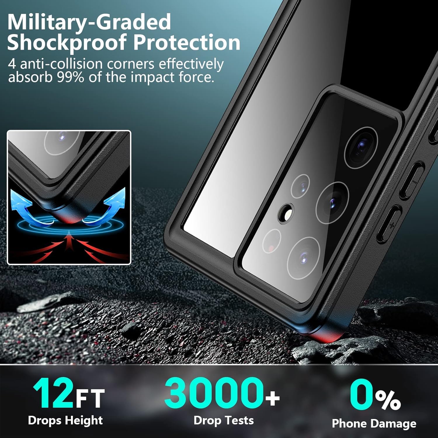 Spidercase For Samsung Galaxy S23 Ultra Case Waterproof, Built-In Screen Protector[Ip68 Underwater][12Ft Military Grade Shockpro
