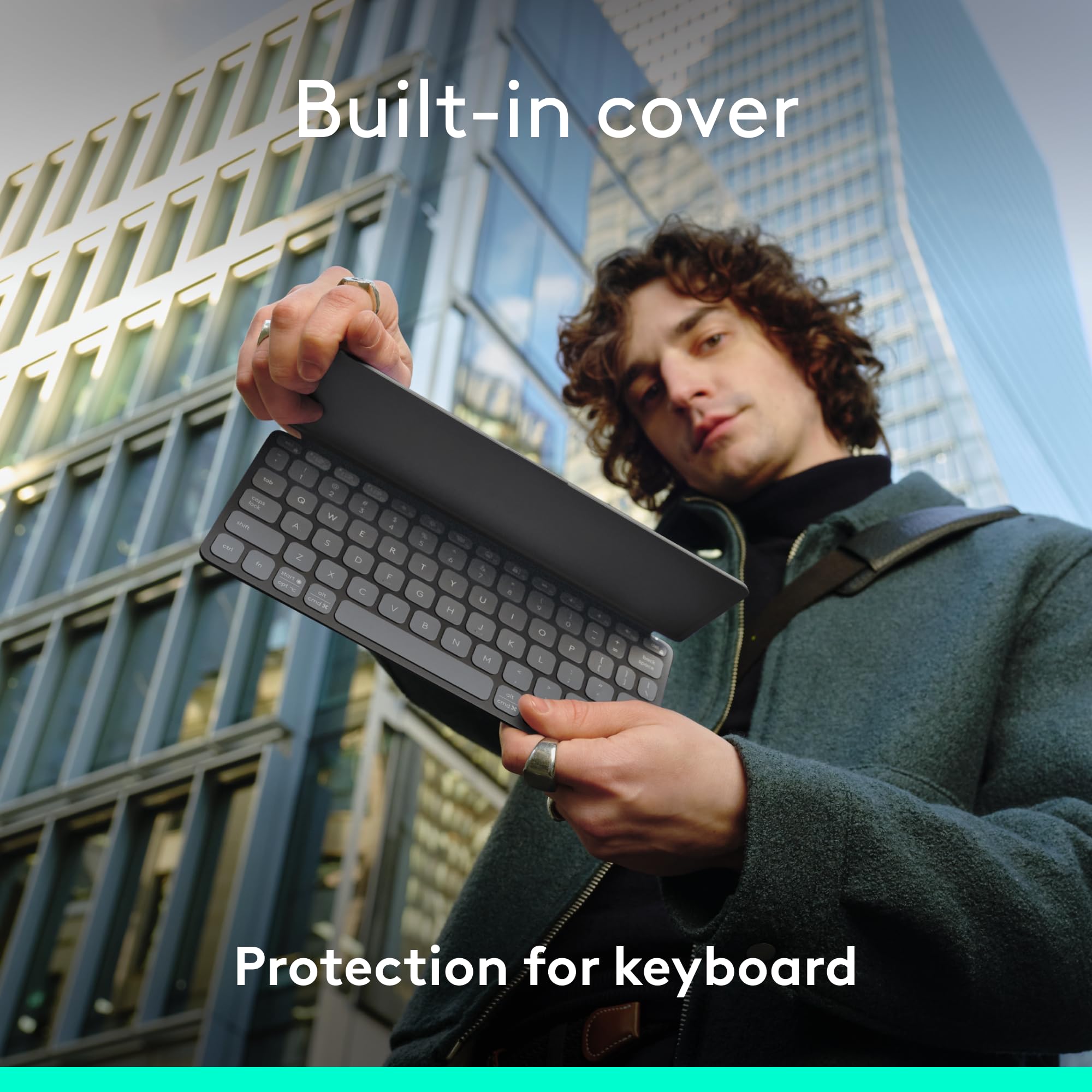 Logitech Keys To Go 2 Portable Bluetooth Tablet Keyboard With Built In Cover, Slim & Compact Wireless Keyboard For Windows, Andr