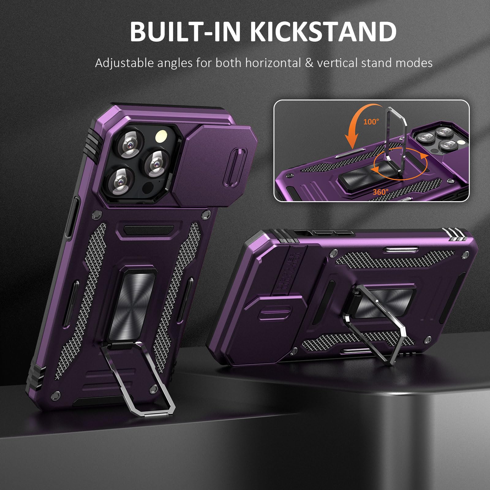 Sefing Case For Iphone 15 Pro Iphone Case Iphone 15 Pro Phone Case With Camera Lens Cover, With Ring Holder Kickstand, Fit Magne