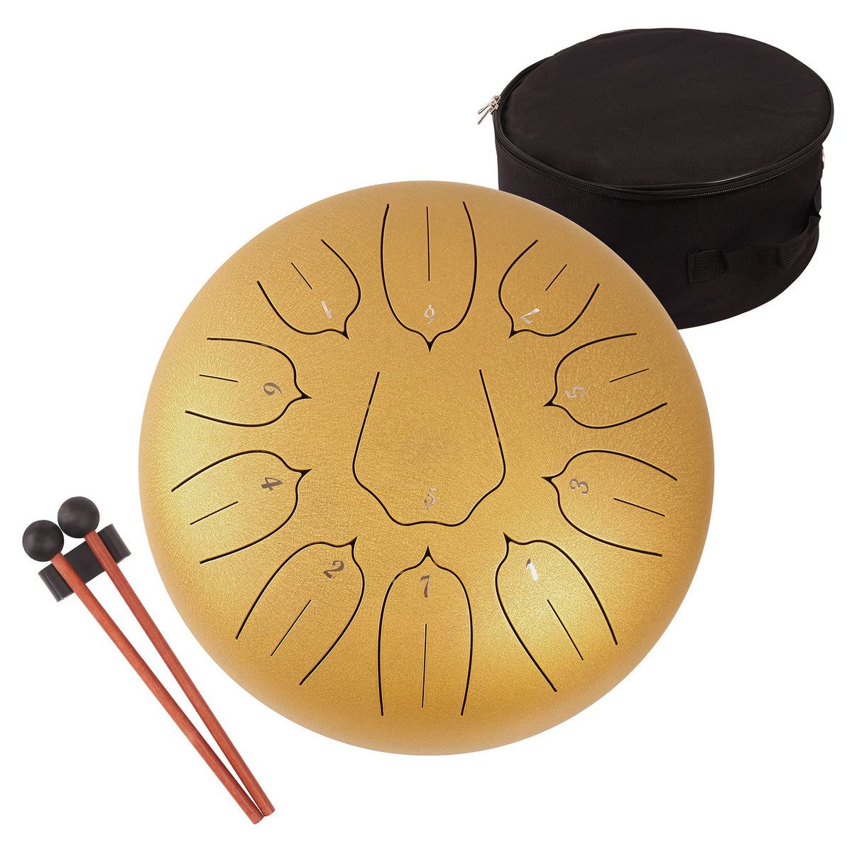 Lomuty 12 Inches 11 Notes Steel Tongue Drum Percussion Instrument -Handpan Drum With Bag, Music Book, Mallets, Finger Picks Gold