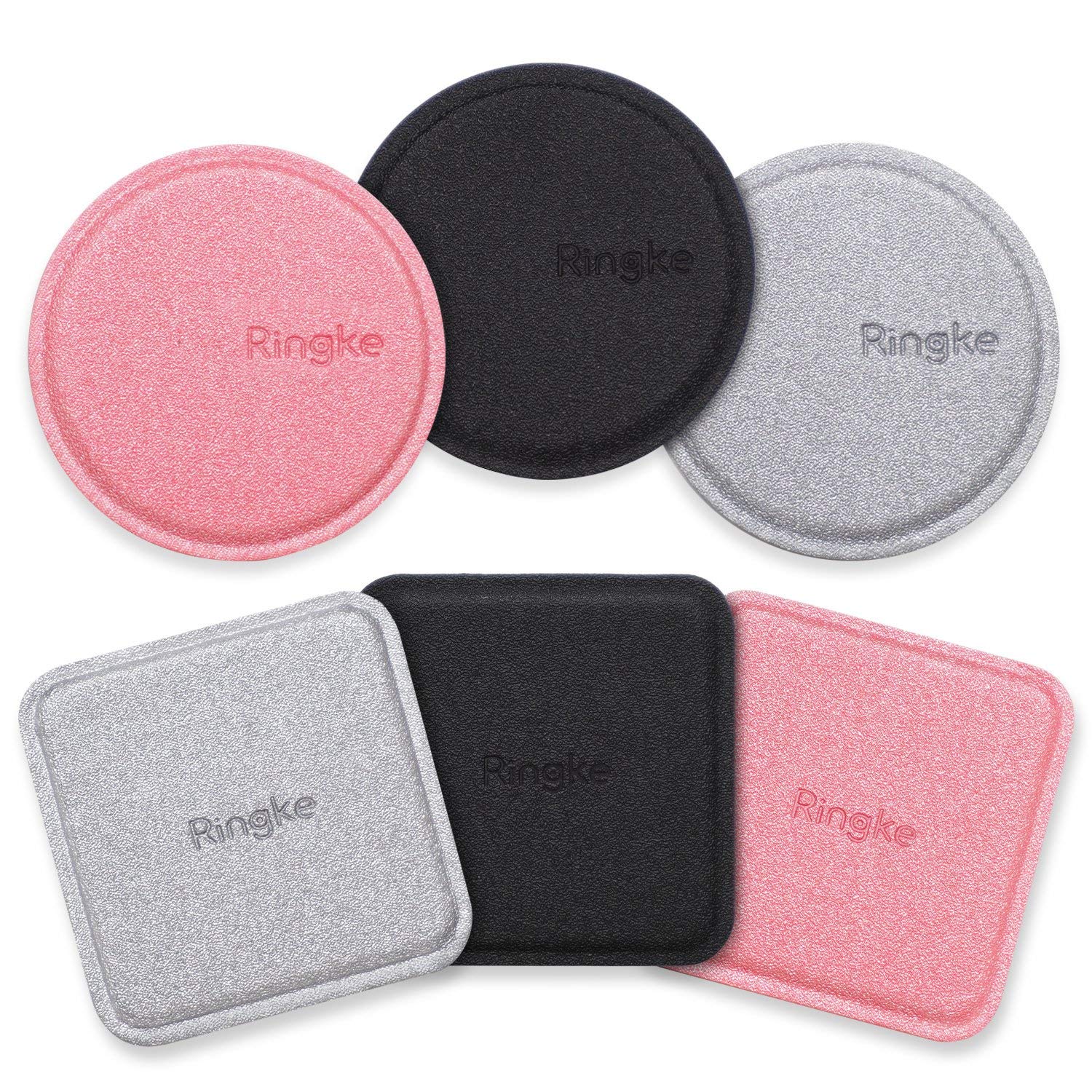 Ringke Magnetic Mount Replacement Metal Plate Kit (6 Pack, 3 Square And 3 Round) 3M Adhesive Pads & Mats For Magnetic Phone Car