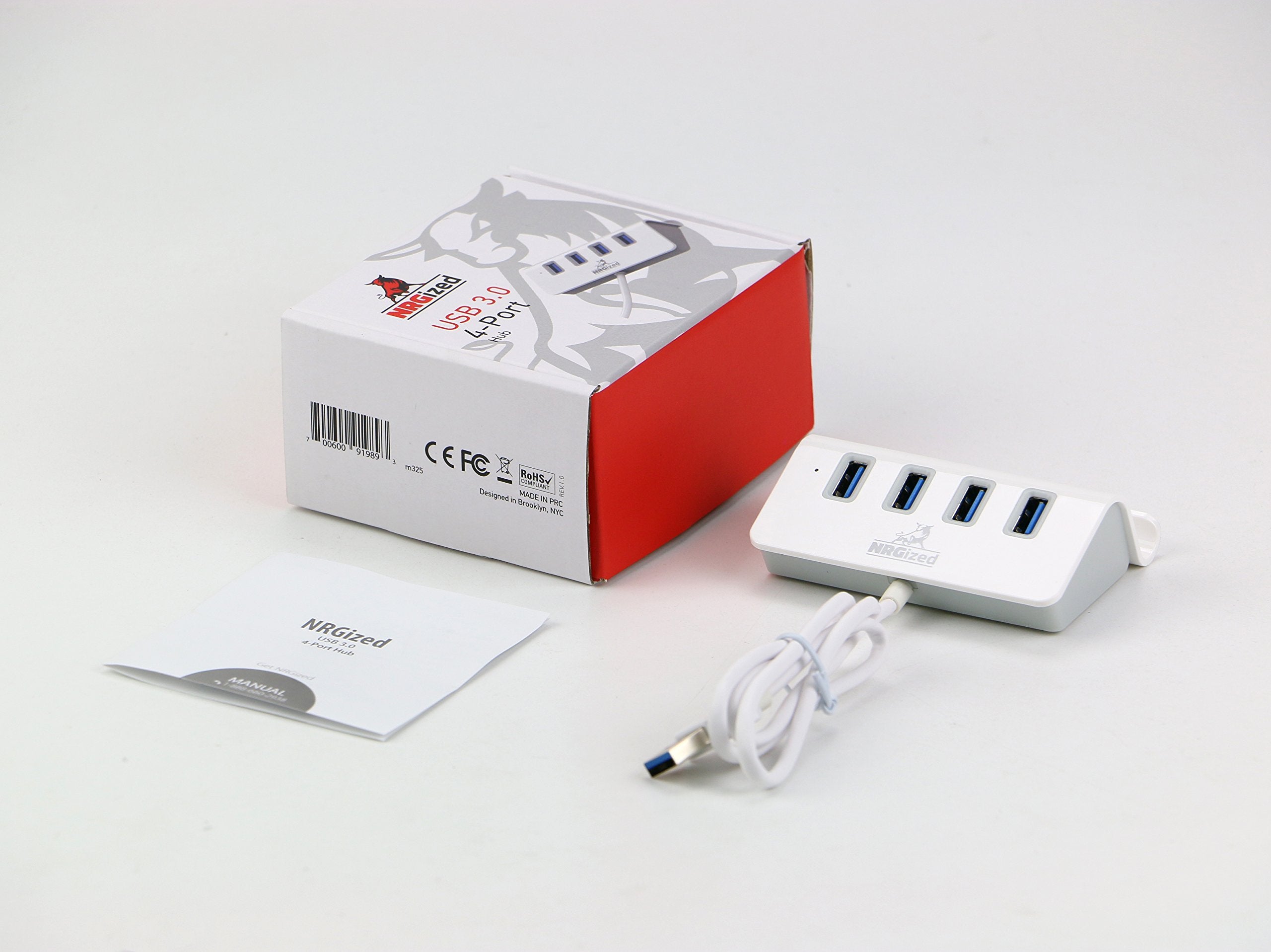 Artix M-325 Usb 3.0 4-Port Portable Hub (Not A Charger) With 2-Foot Usb 3.0 Cable - 4-Port Hub With Stand (Silver)