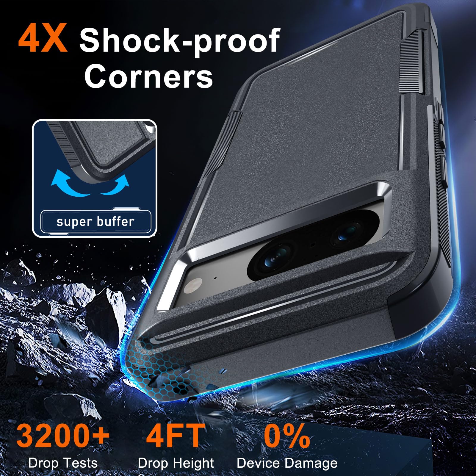 For Google Pixel 8 Case, Full Body Heavy Duty Rugged Shockproof Protective Phone Cover With Wrist Lanyard Strap, Tempered Glass