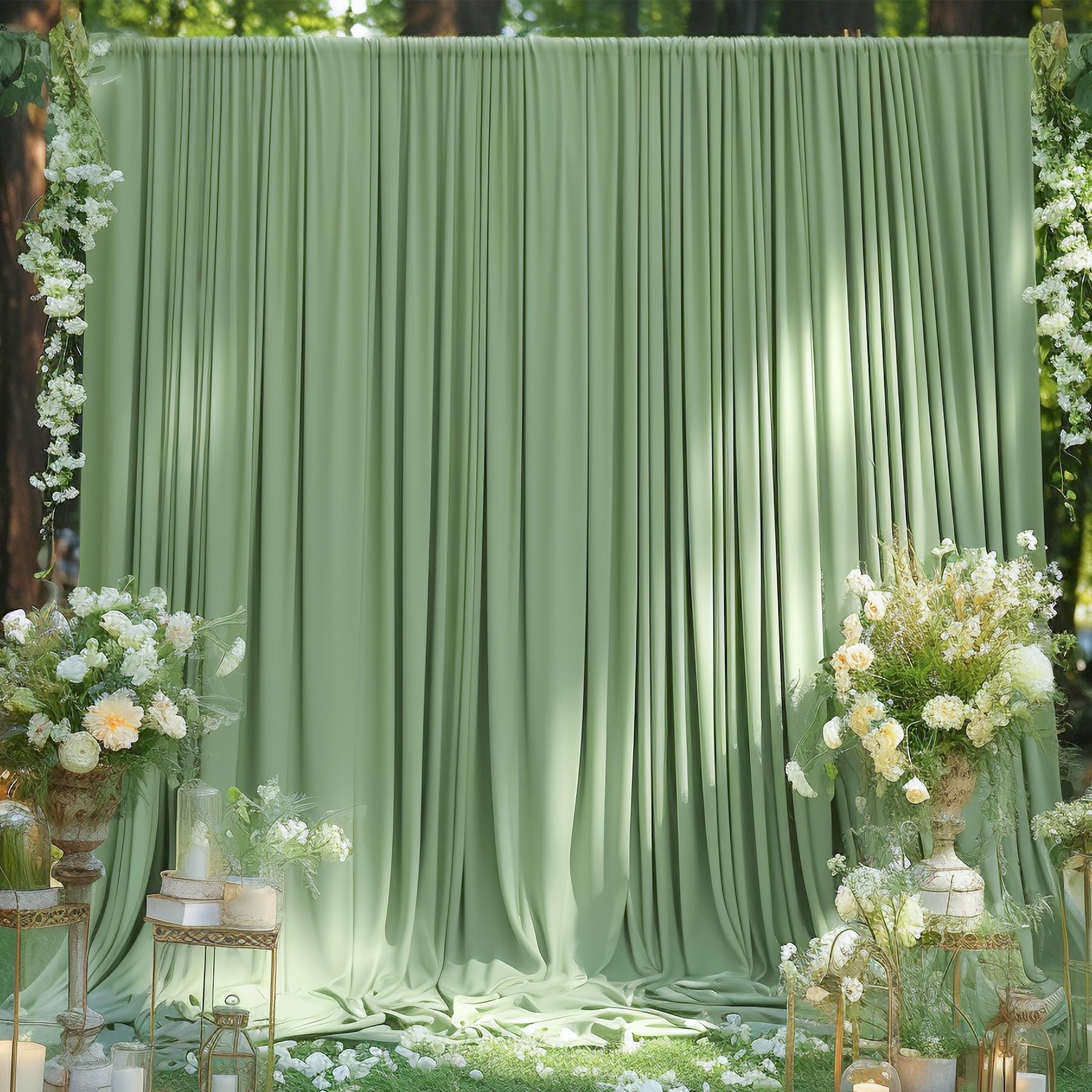 10Ft X 10Ft Sage Green Backdrop Curtain For Wedding Baby Shower Wrinkle Free Backdrop Drapes Panels For Parties Bridal Shower Bi