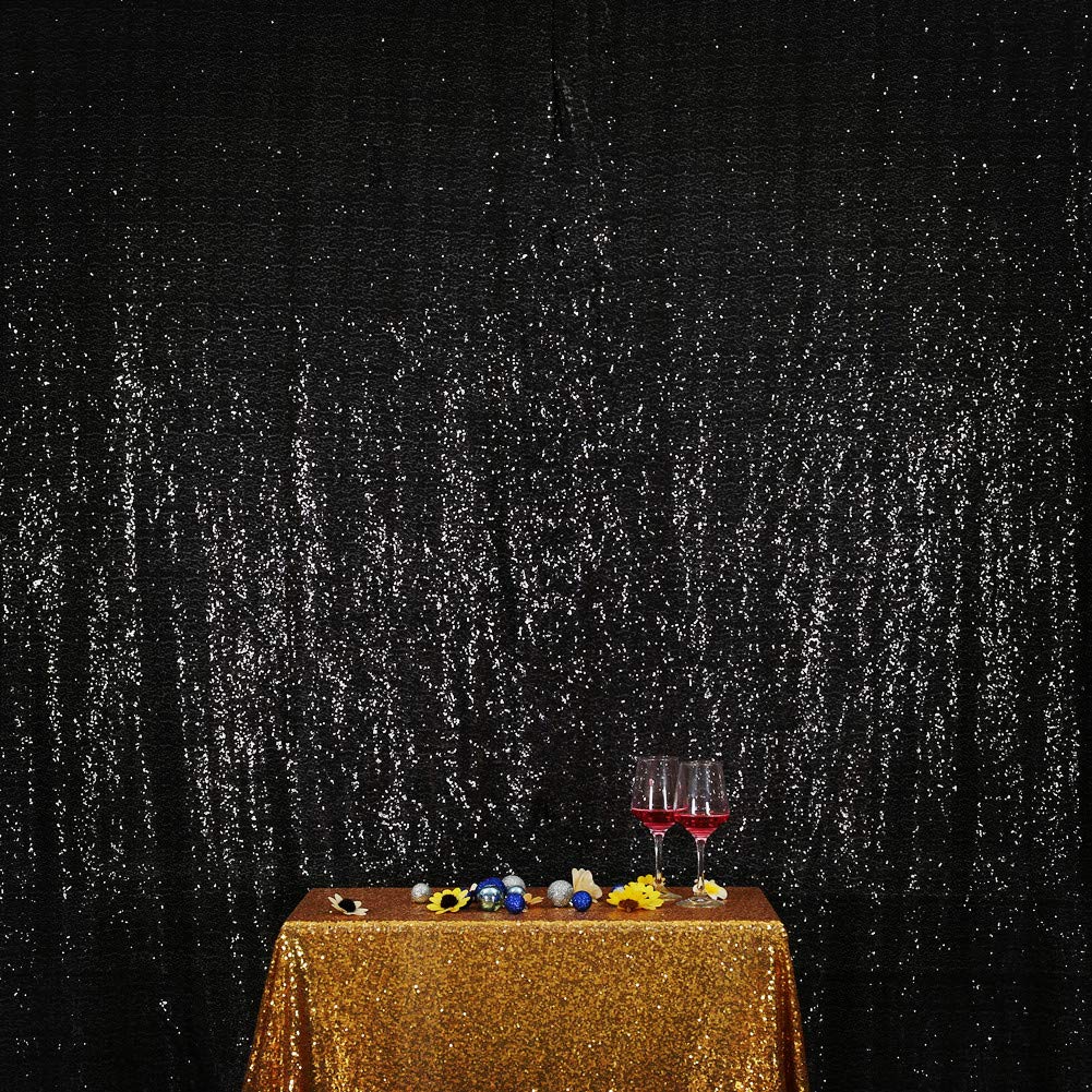 Squarepie Sequin Backdrop 5Ft X 7Ft Black Background Sparkly Curtain For Halloween Wedding Party