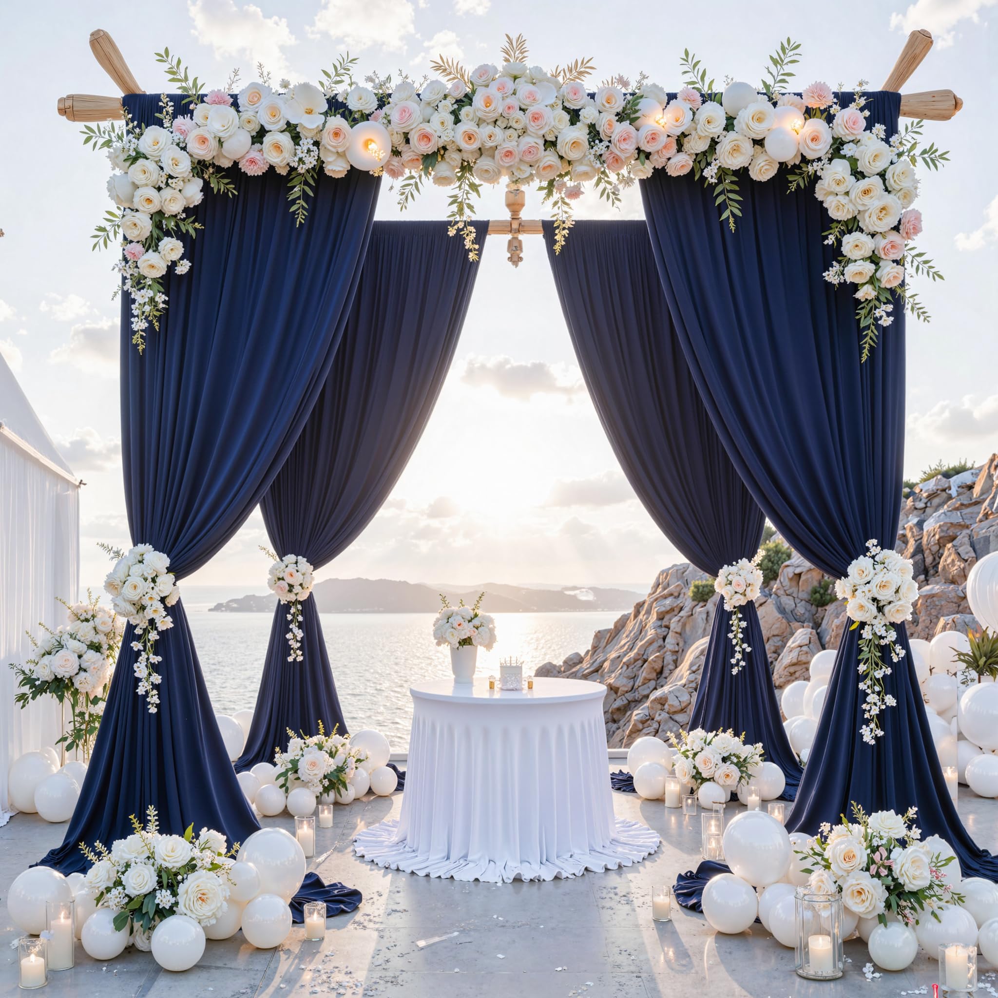 10 ft x 8 ft Wrinkle Free Navy Blue Backdrop Curtain for Parties,Polyester Photo Backdrop Drapes, Thick Background 2 Panels 5ft