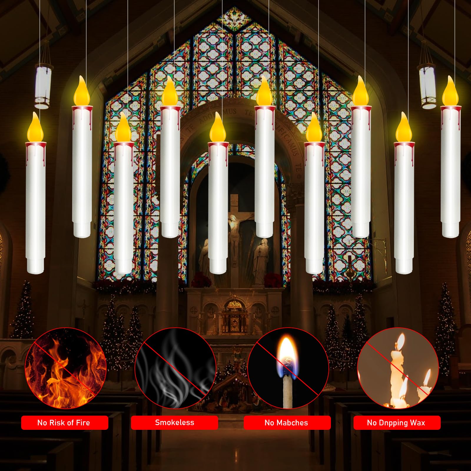 10 Pcs Floating Candles With Remote, Halloween Decorations Hanging Floating Candles With Flickering Warm Lights, Led Battery Ope