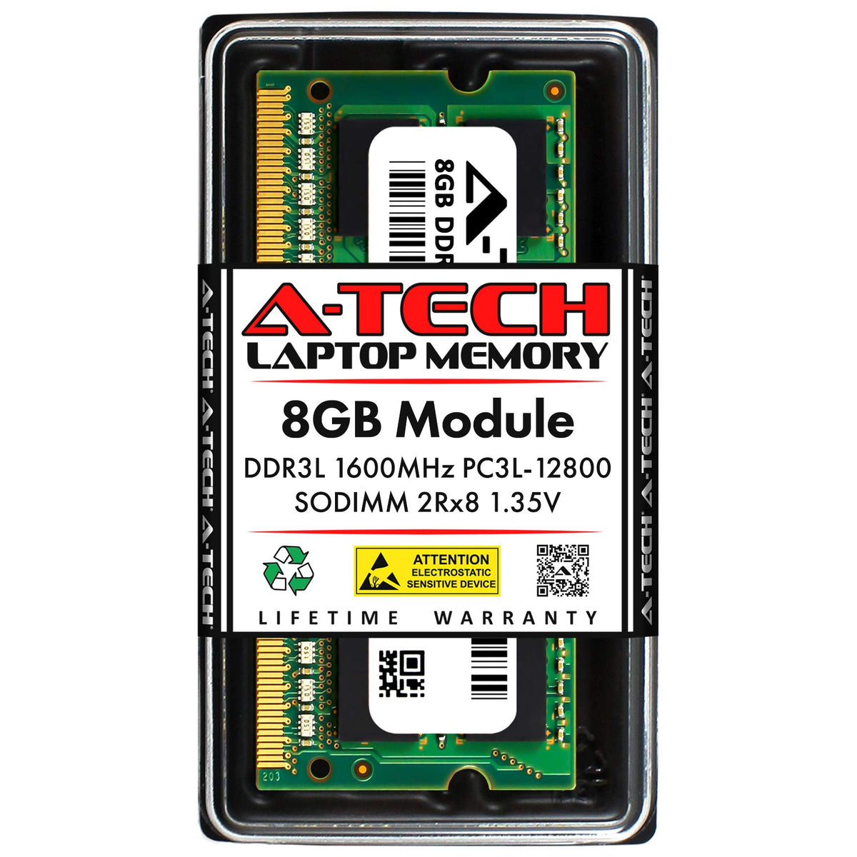 A Tech 8Gb Ddr3/Ddr3L 1600Mhz Pc3L 12800 (Pc3 12800) Cl11 Sodimm 2Rx8 1.35V 204 Pin Non Ecc So Dimm Laptop, Notebook Ram Memory