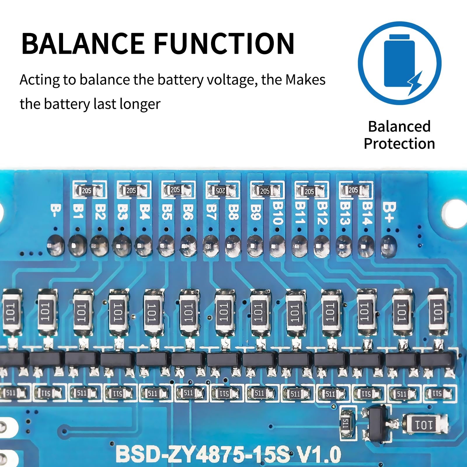 Bisida 13S Bms 48V 20A Li Ion Pcb Protection Board With Ntc, Ten Functional Protections, Split Ports, For Lithium Ion Battery Pa
