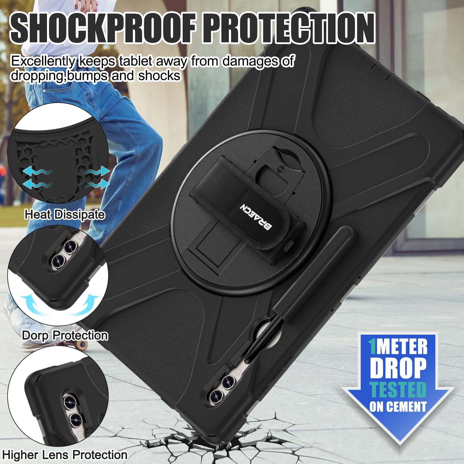 Braecnstock For Samsung Galaxy Tab S9 Ultra/S8 Ultra Case 14.6'' 2023/2022 Shockporoof Protective Tab S9 Ultra/S8 Ultra Kids Cov